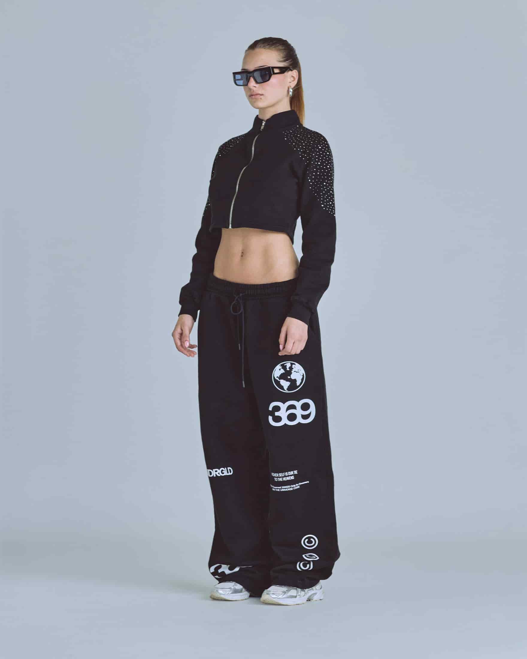 W Golden Heritage Slim Fit Zip Up Pearled Cropped Crewneck Black - miniatura 5