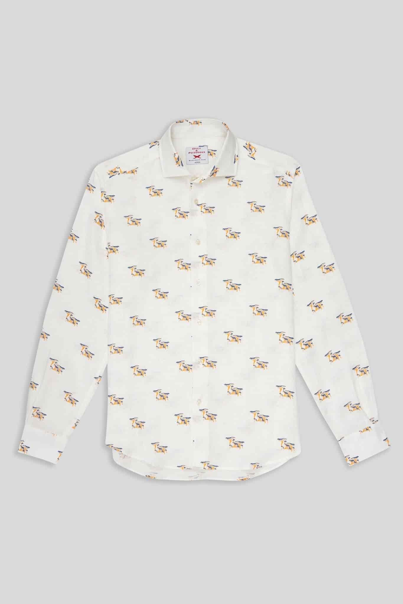 Men's white linen mushroom shirt - miniatura 1
