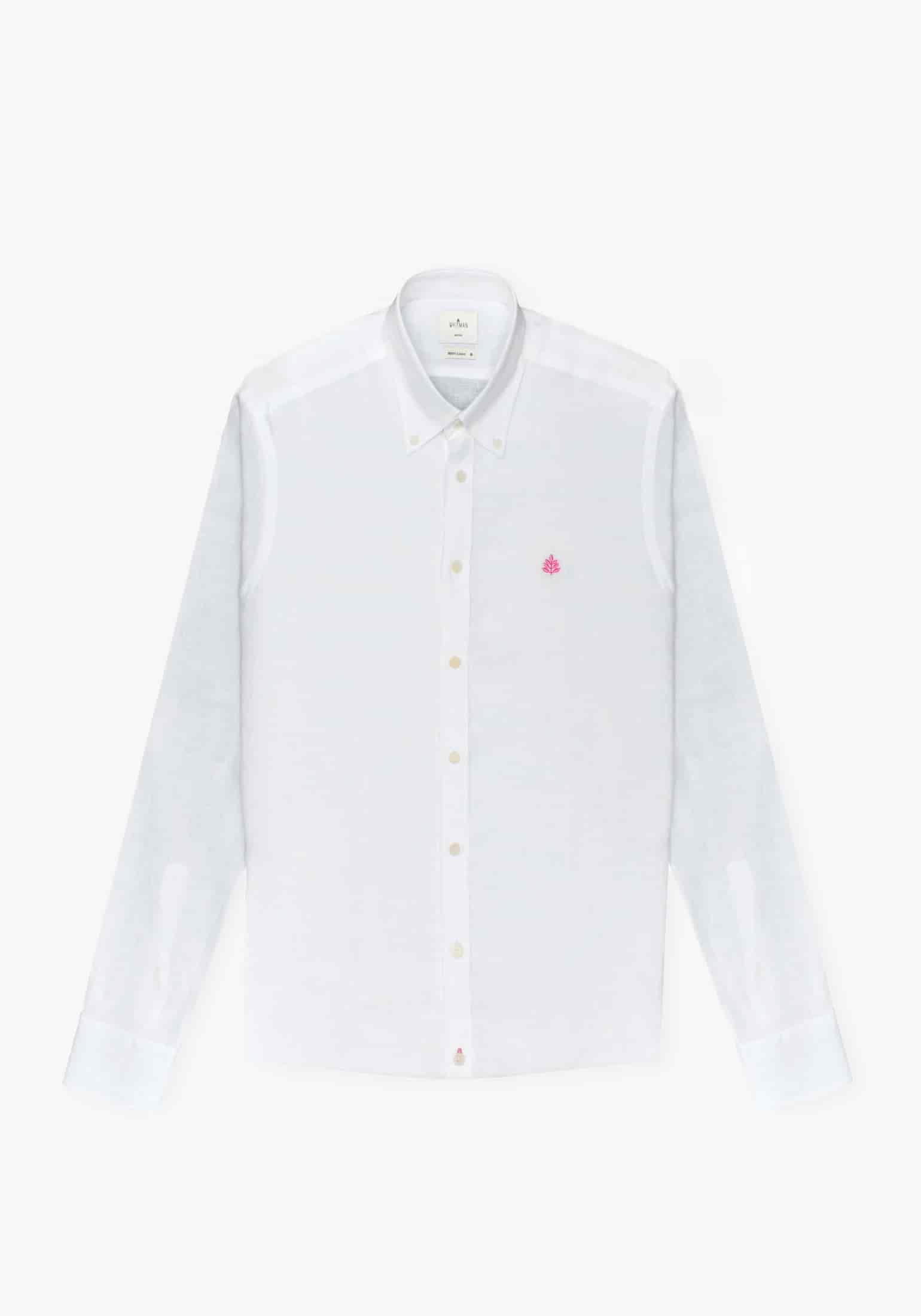 Camisa Lino Cuello Button Down Blanco - miniatura 1