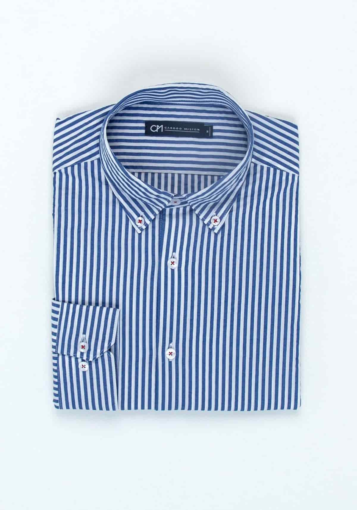 Camisa Seersucker Raya Candela Algodón Azul Medio - miniatura 5