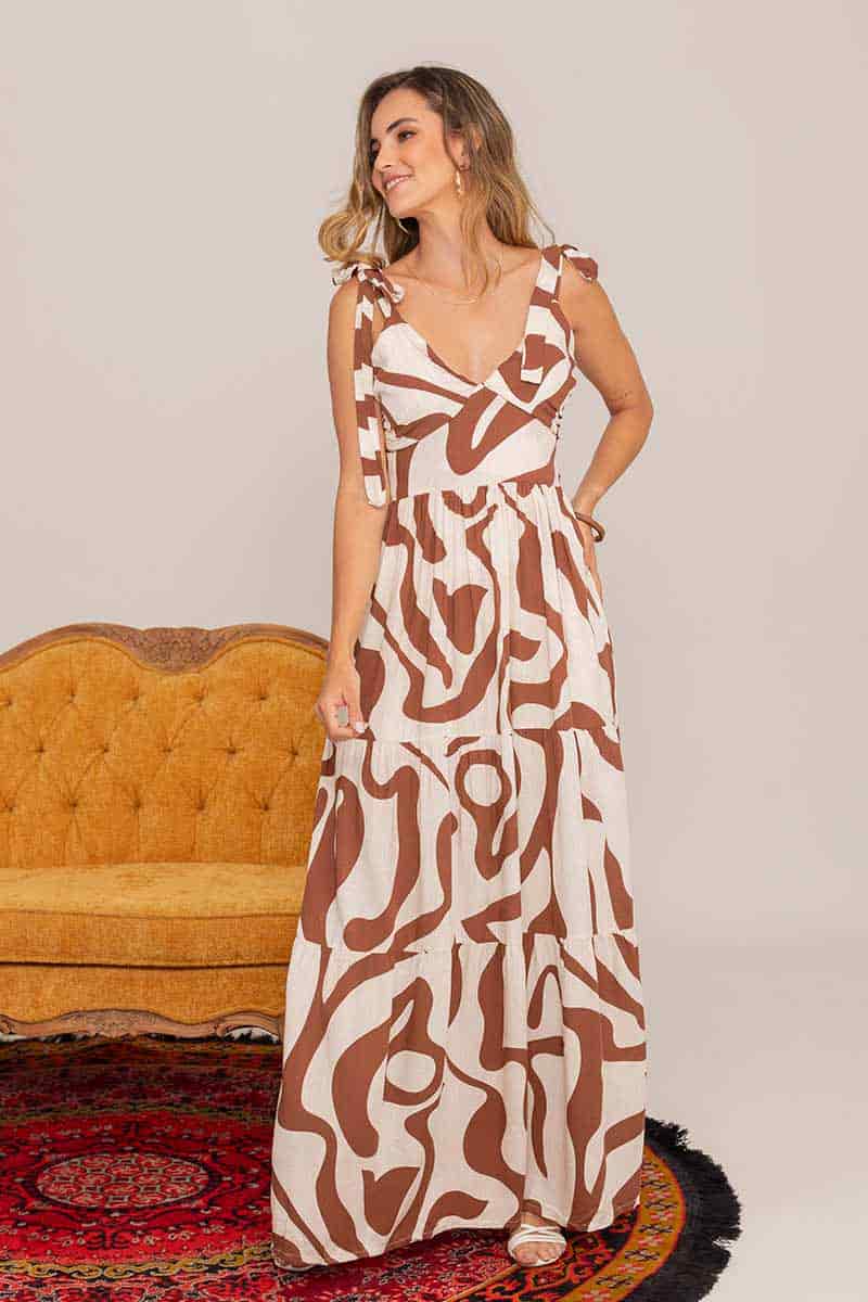 Vestido Casual Bicolor Cafe Tirantes Ajustables - miniatura 1