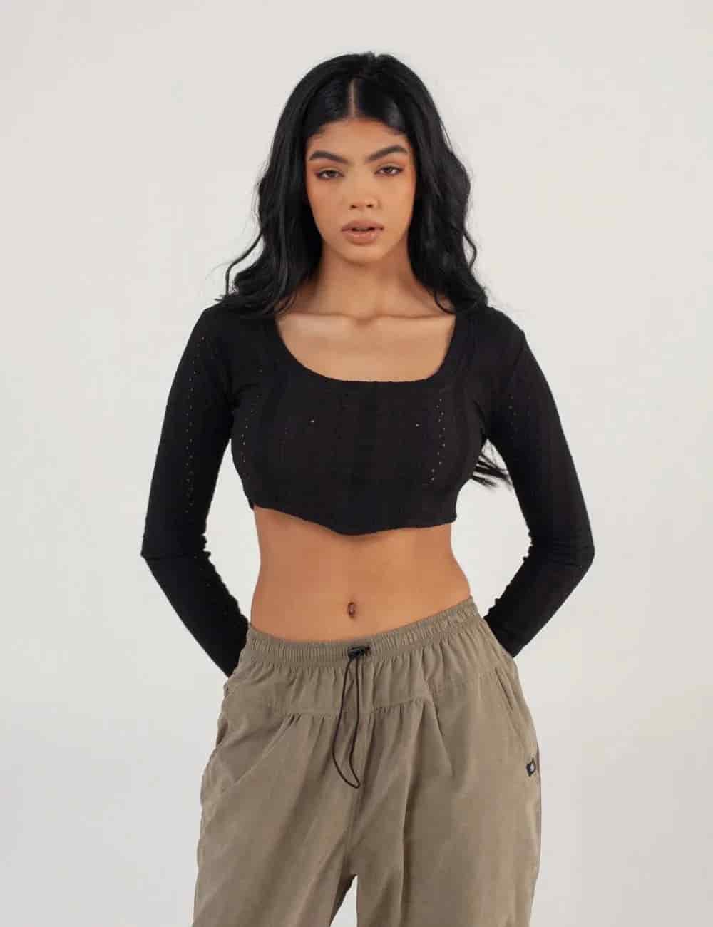 Crop Top manga larga Net negro Mujer - miniatura 12