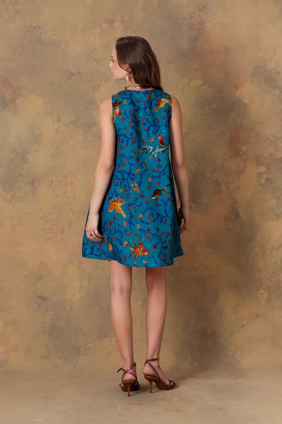 Women's dress linen delphos teal - miniatura 6