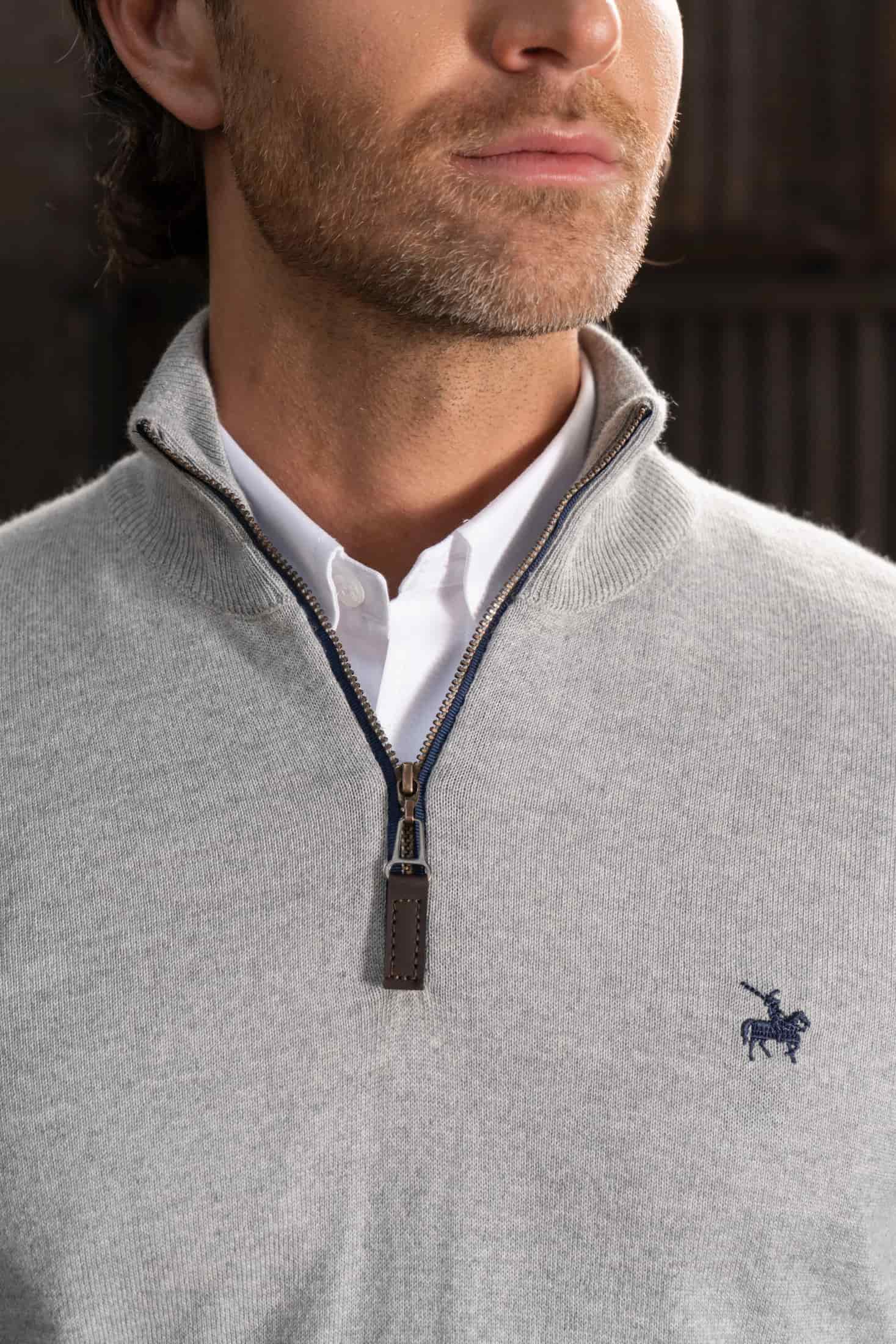 Suéter Halfzip Merino Hombre Gris Claro - miniatura 2