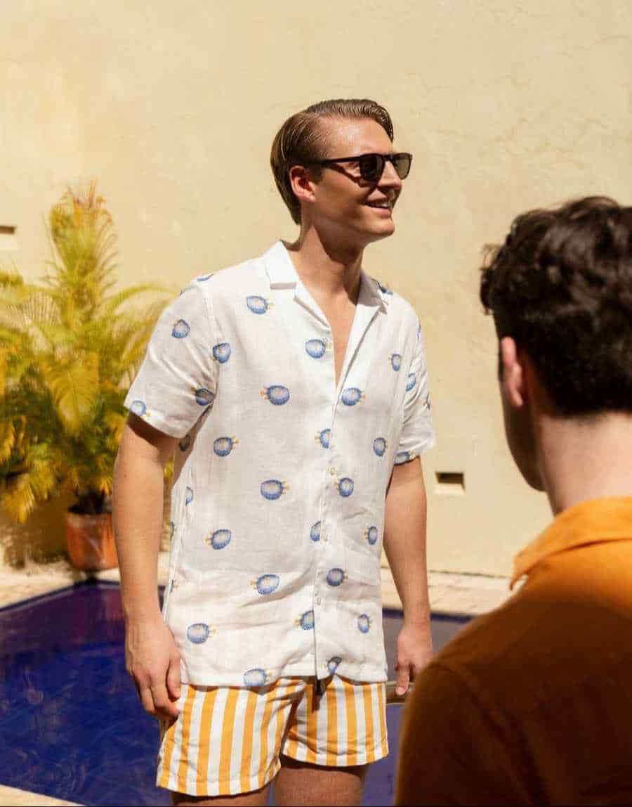 Men's linen shirt with separate pufferfish blue - miniatura 4