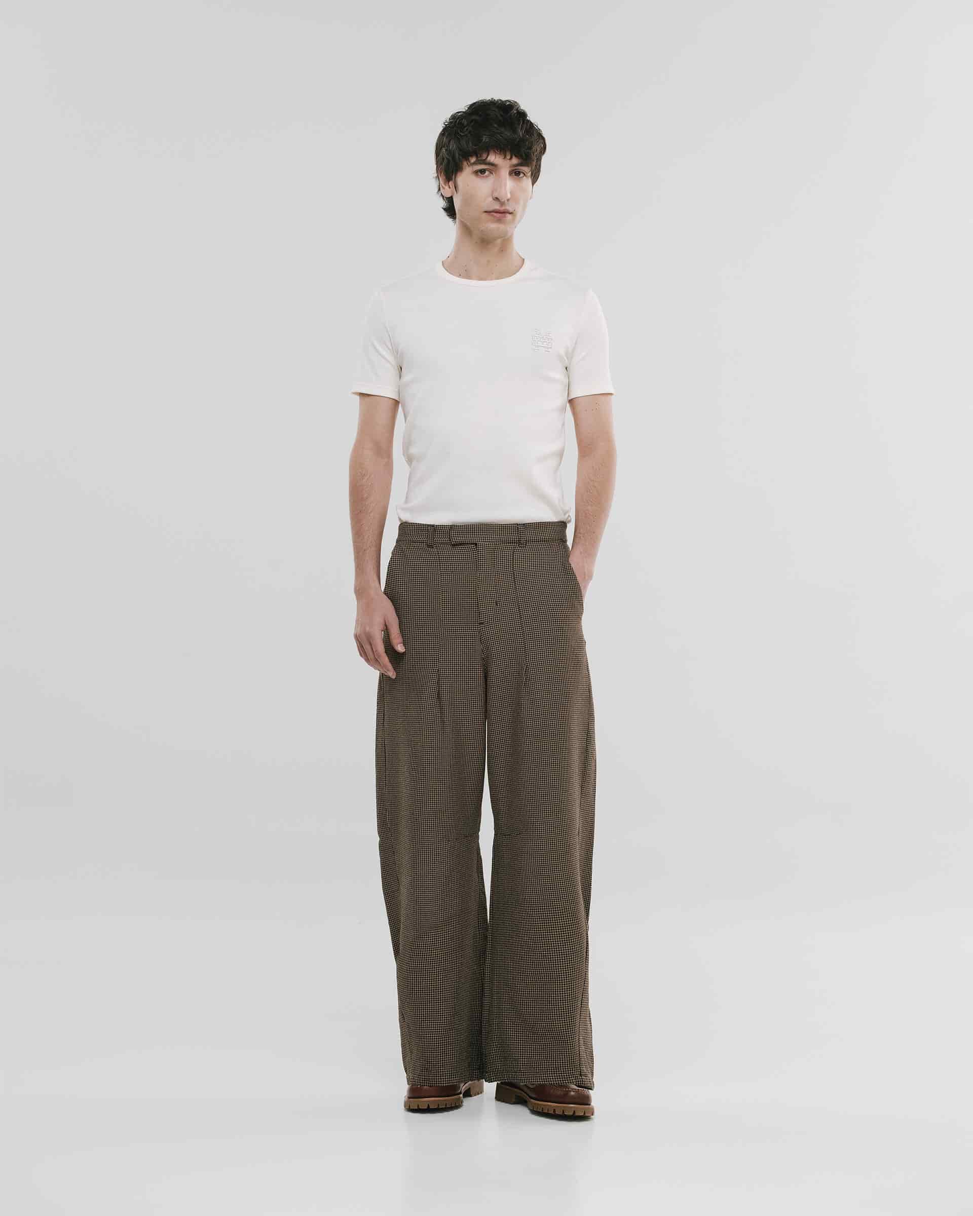 Barrel Fit Houndstooth Trousers - Café - miniatura 2