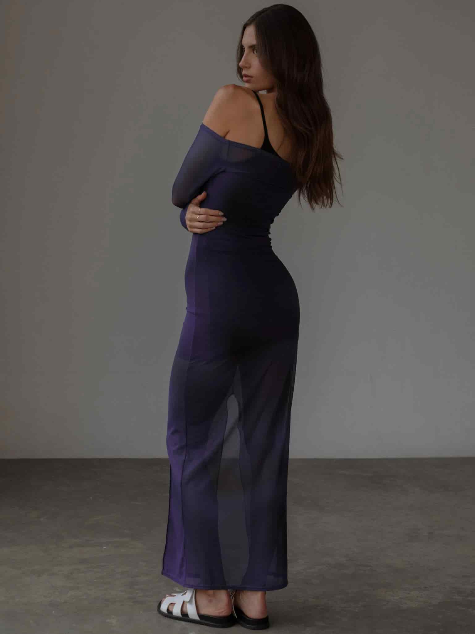 OFF SHOULDER MESH DRESS - MYSTIC PURPLE - miniatura 9