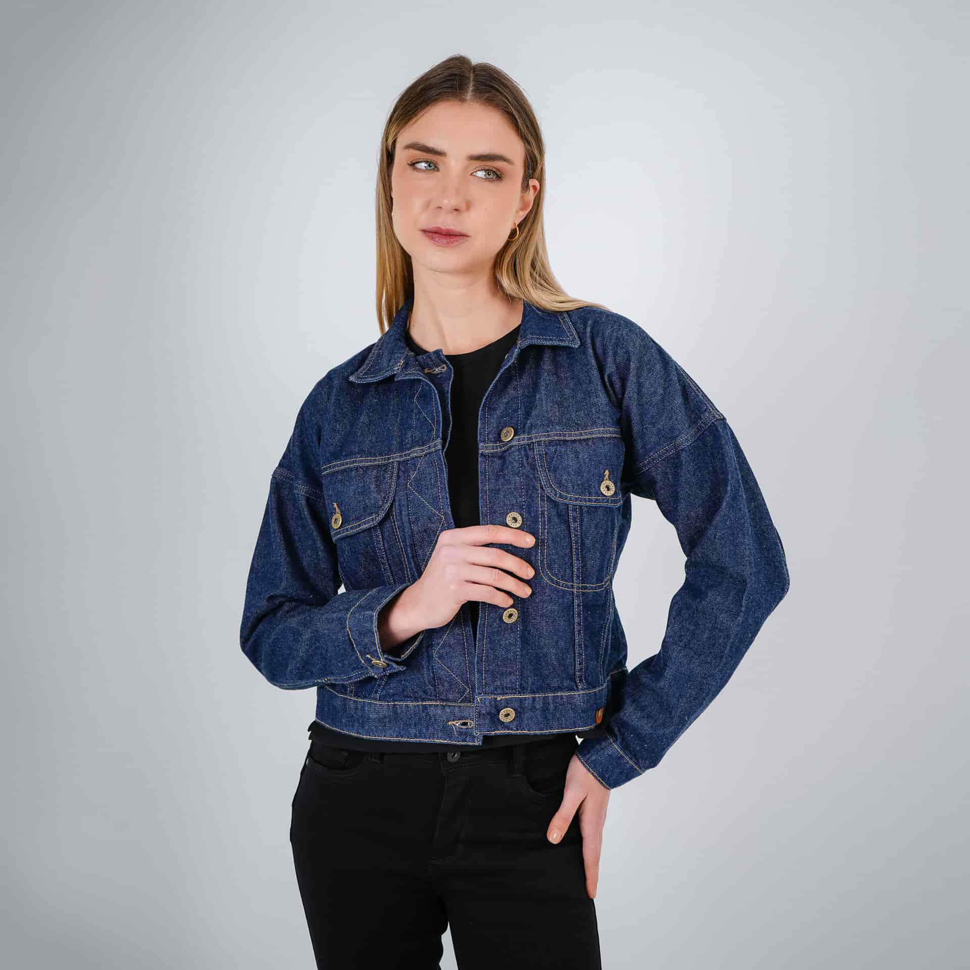 Chaqueta cazadora crop en denim cuello sport - miniatura 5