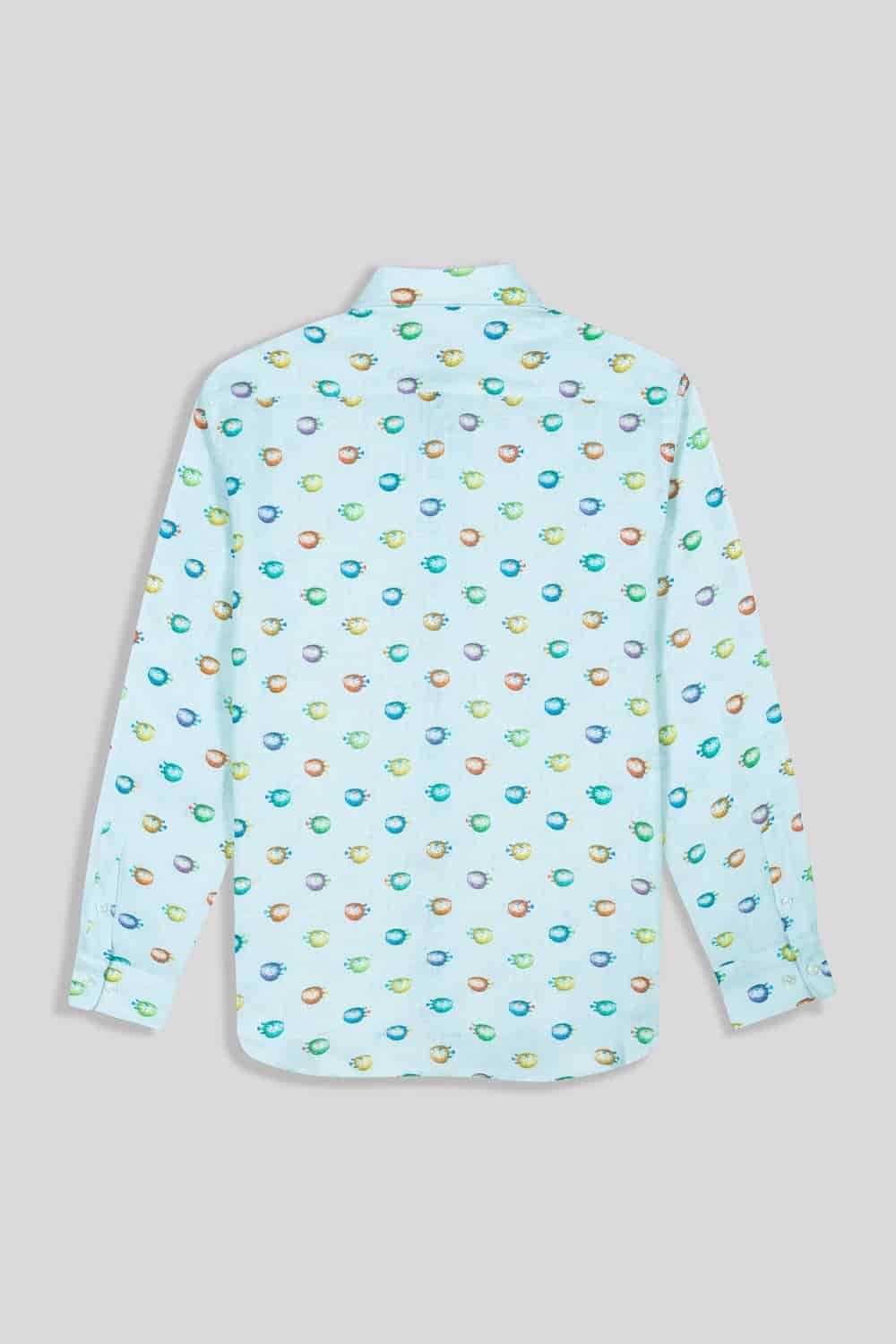 Men's linen shirt turquoise pufferfish - miniatura 2