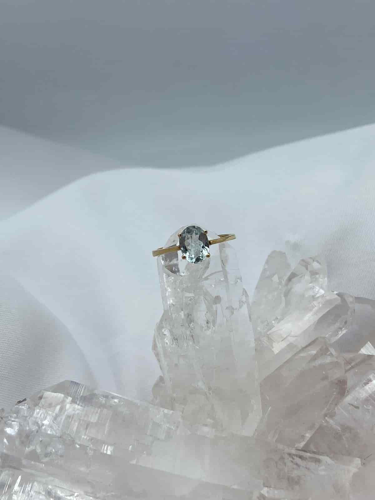 Anillo Aguamarina Óvalo Oro Amarillo 18 K - miniatura 3