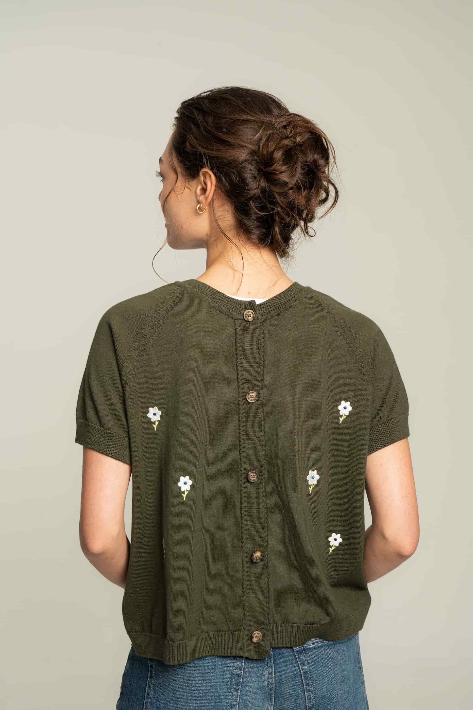Cardigan corto flores bordadas - verde - miniatura 9