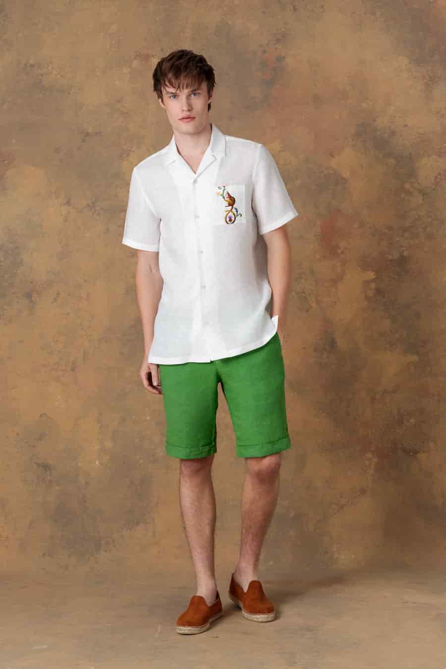 Men's linen shirt bowling satyr white - miniatura 1
