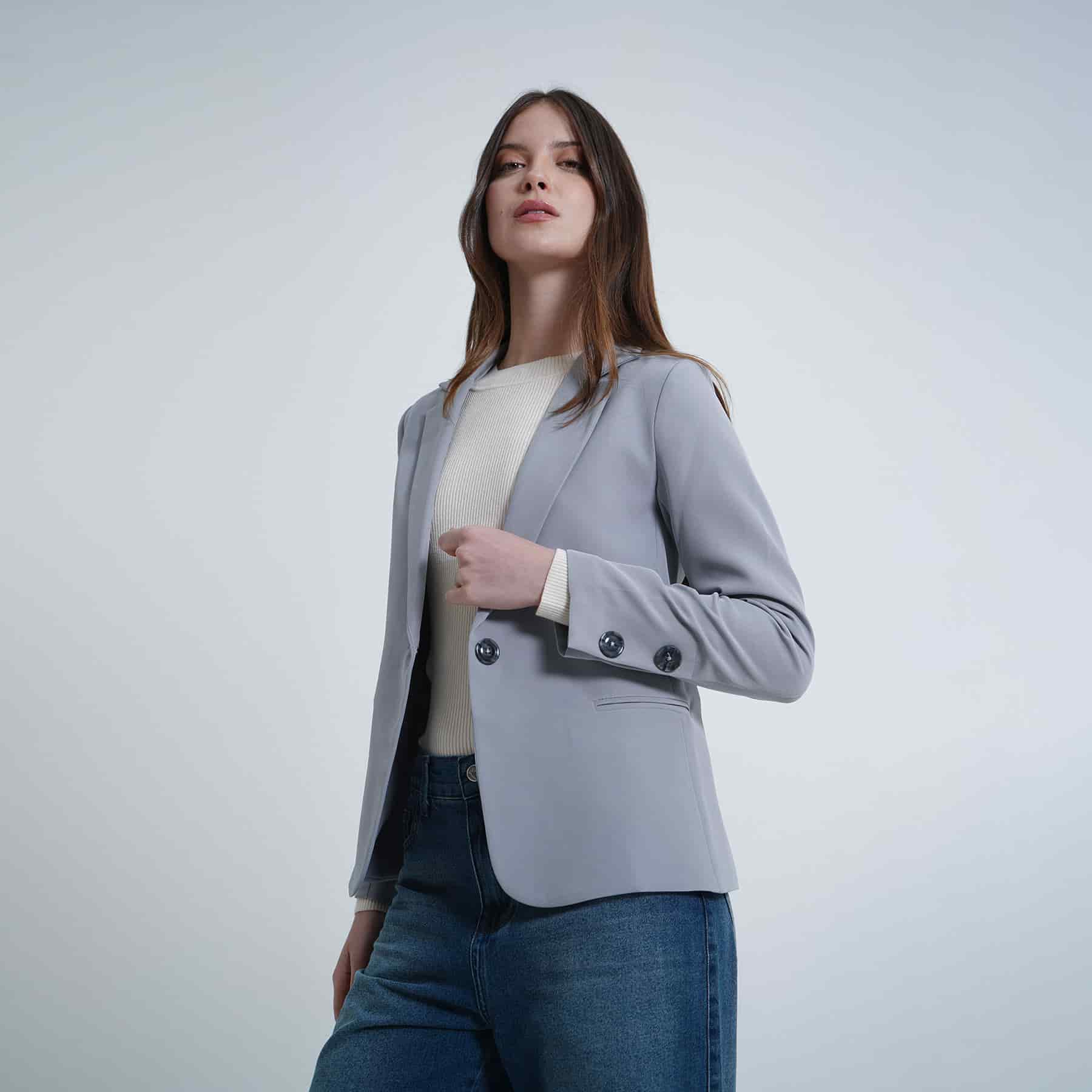 Chaqueta blazer básico con solapa y botones - miniatura 9