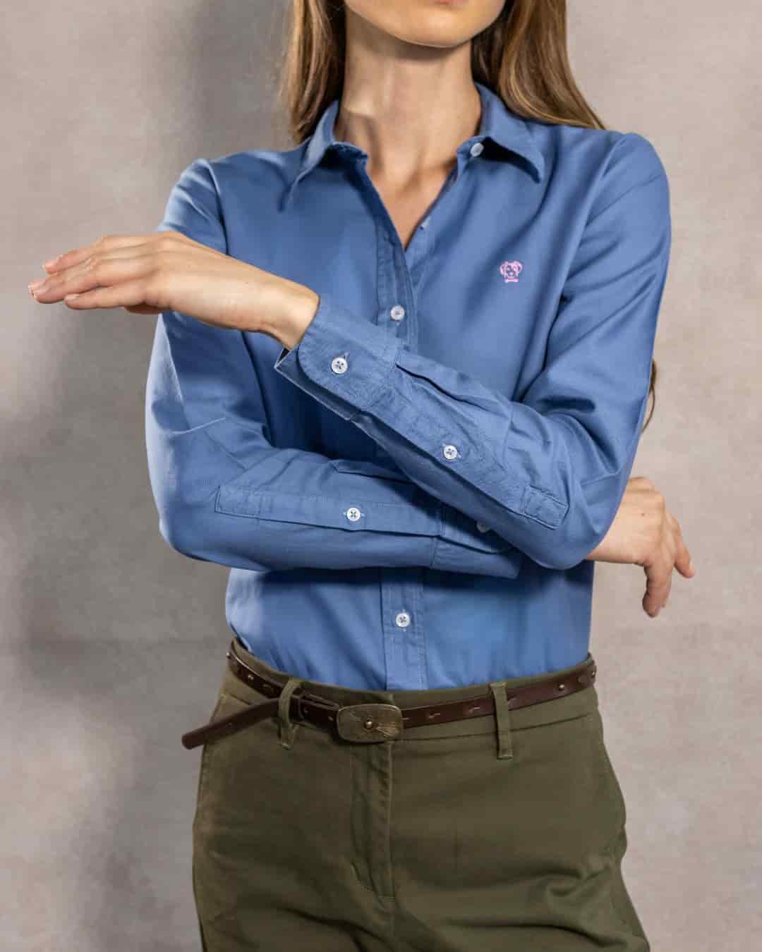 Camisa Antimanchas Oxford de Mujer Azul Chino - Talla Regular - miniatura 3