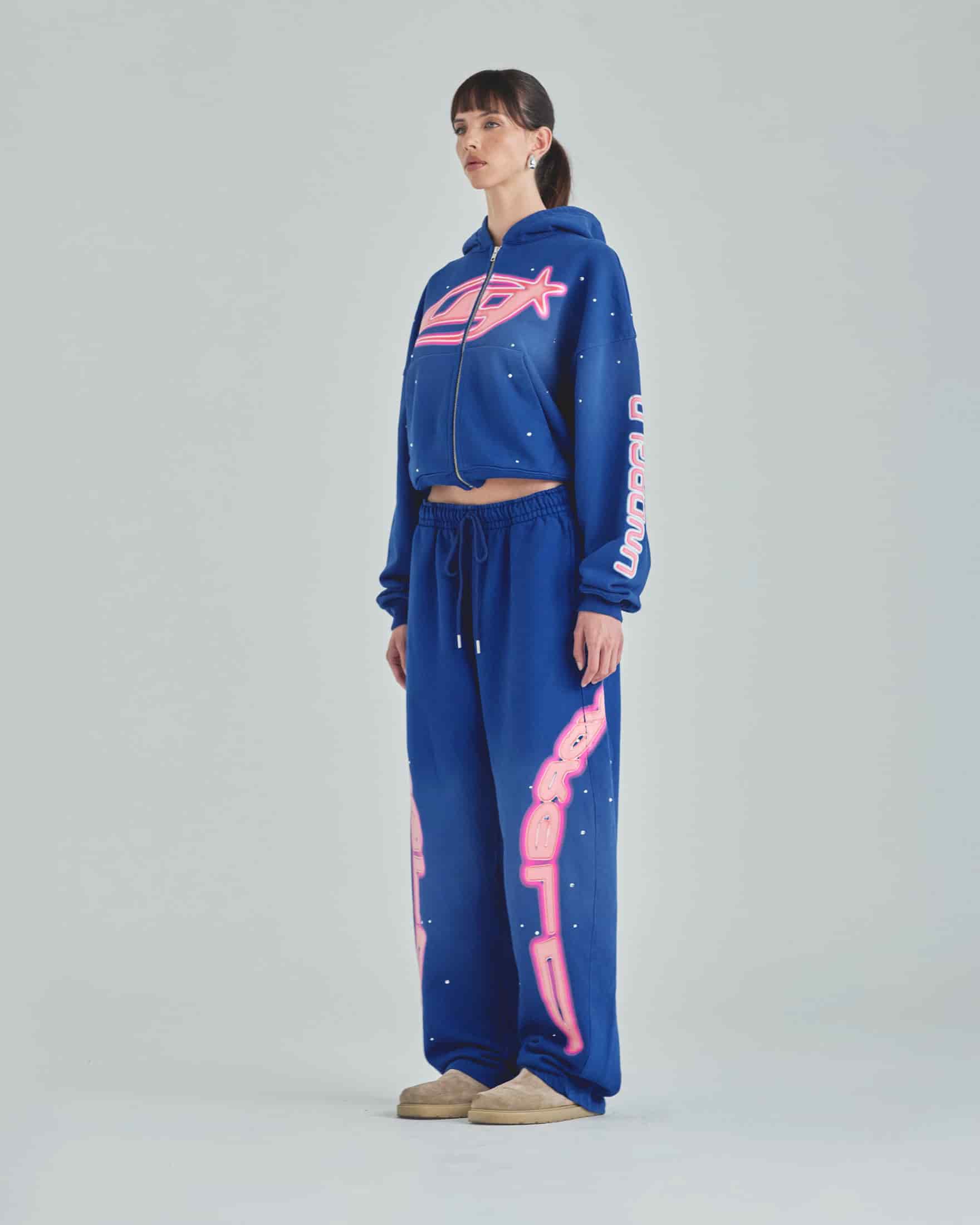 W Act 1 Neon Zip Up Boxy Fit Hoodie Electric Blue - miniatura 5