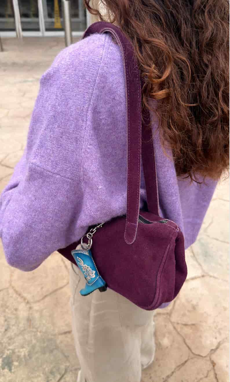 Bolso Totem Bag de cuero gamuza | Morado berenjena - miniatura 3