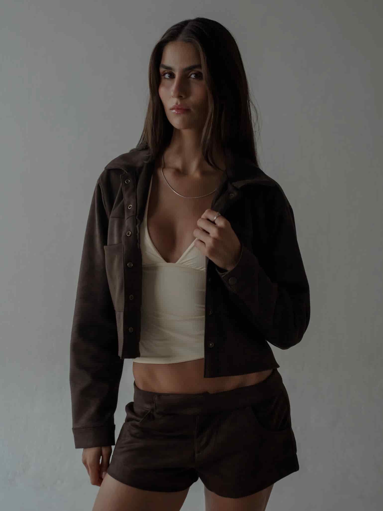 SUEDE BOXY JACKET - ESPRESSO - miniatura 7