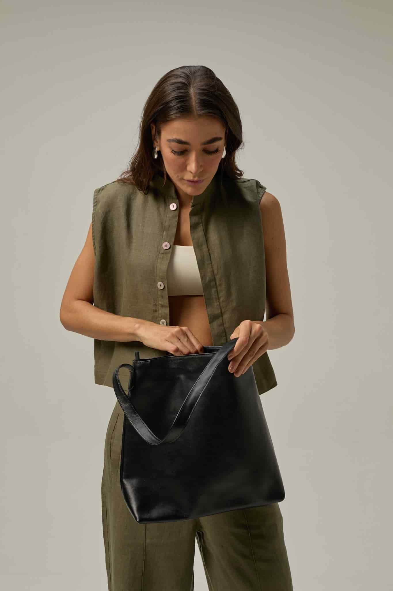 Bolso Tote Bag de Cuero | Negro - miniatura 2
