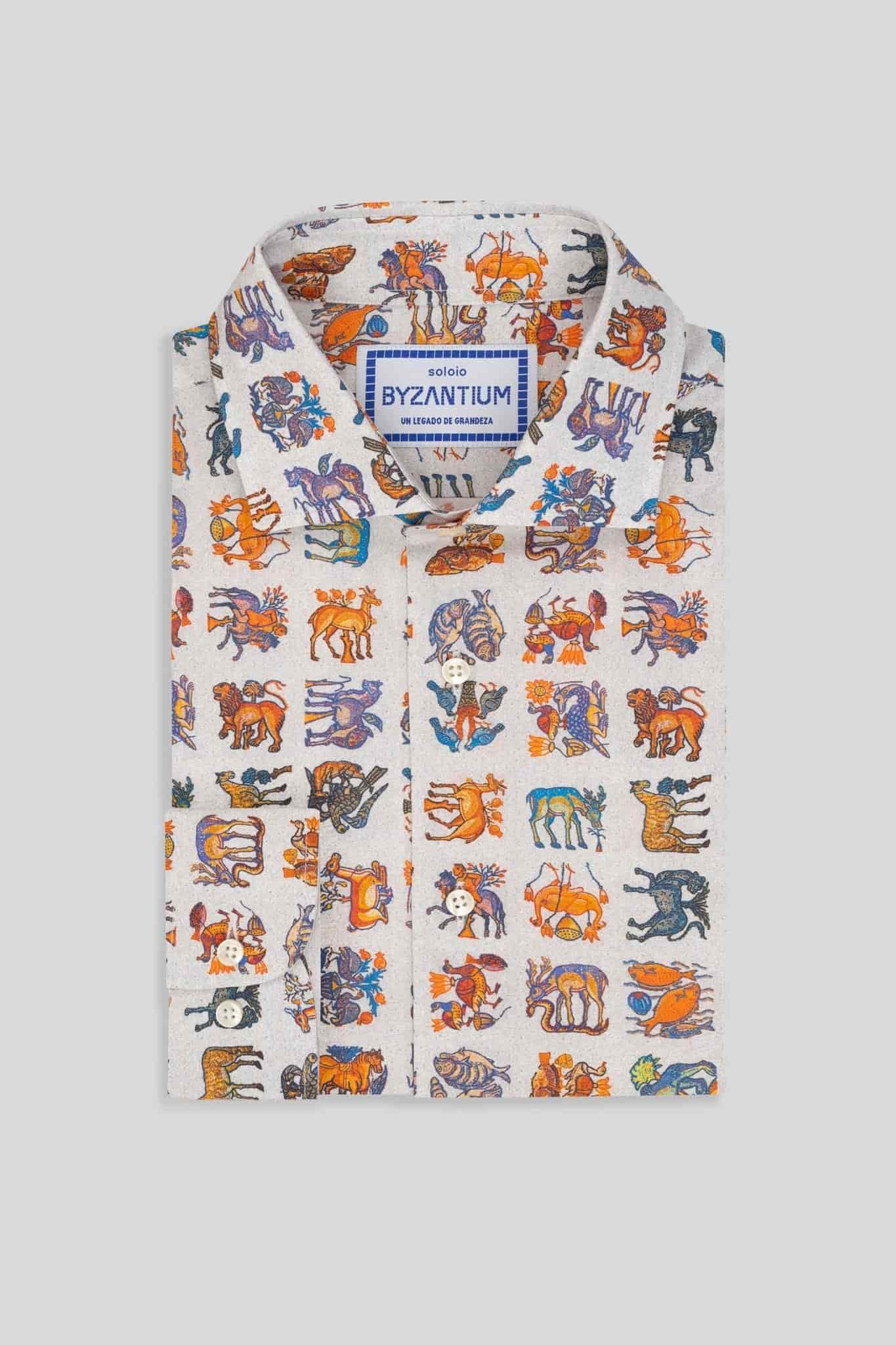 Men's cotton shirt green beige byzantium - miniatura 3