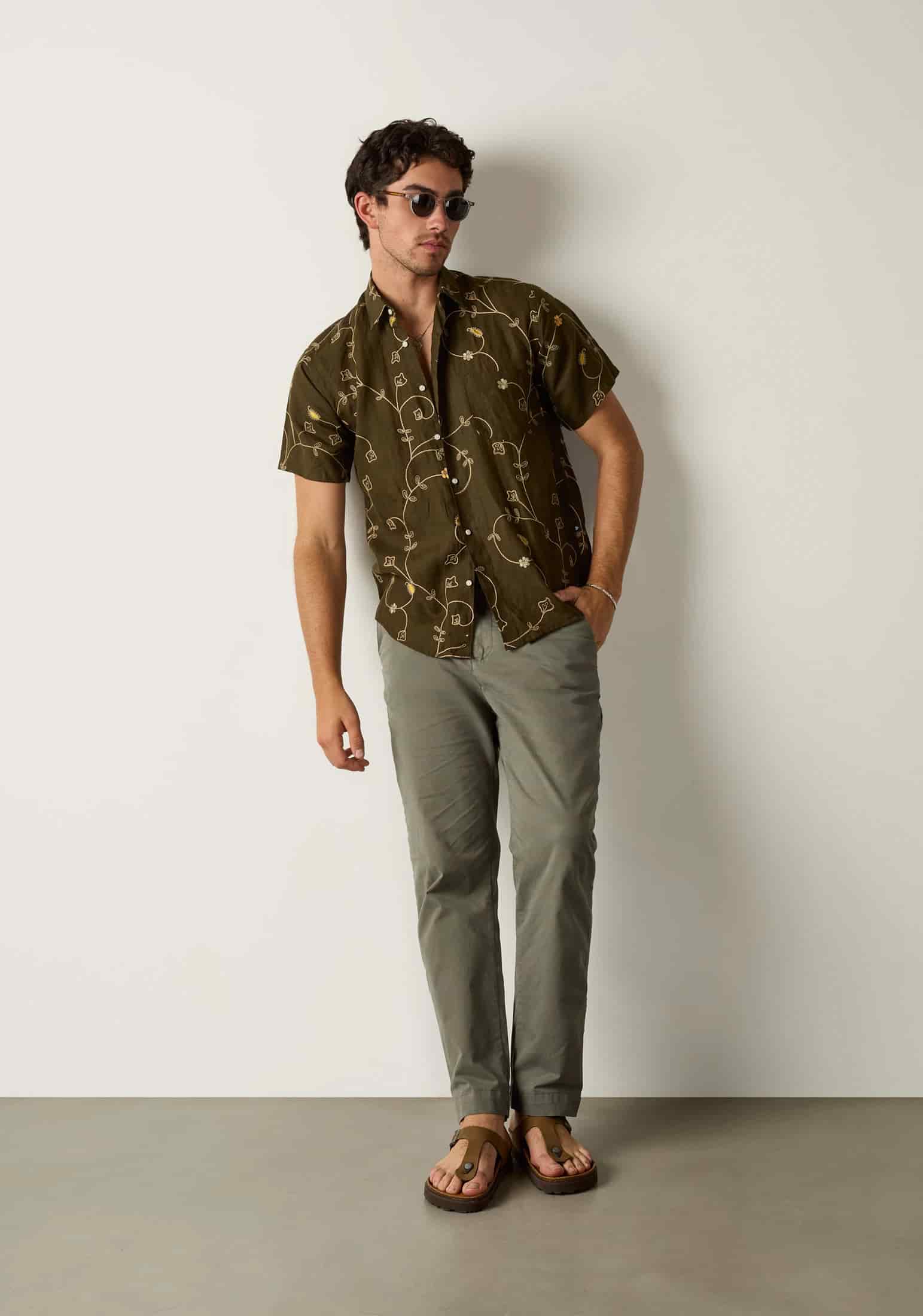 Camisa Lino Harlem Bordado Verde Olive - miniatura 6