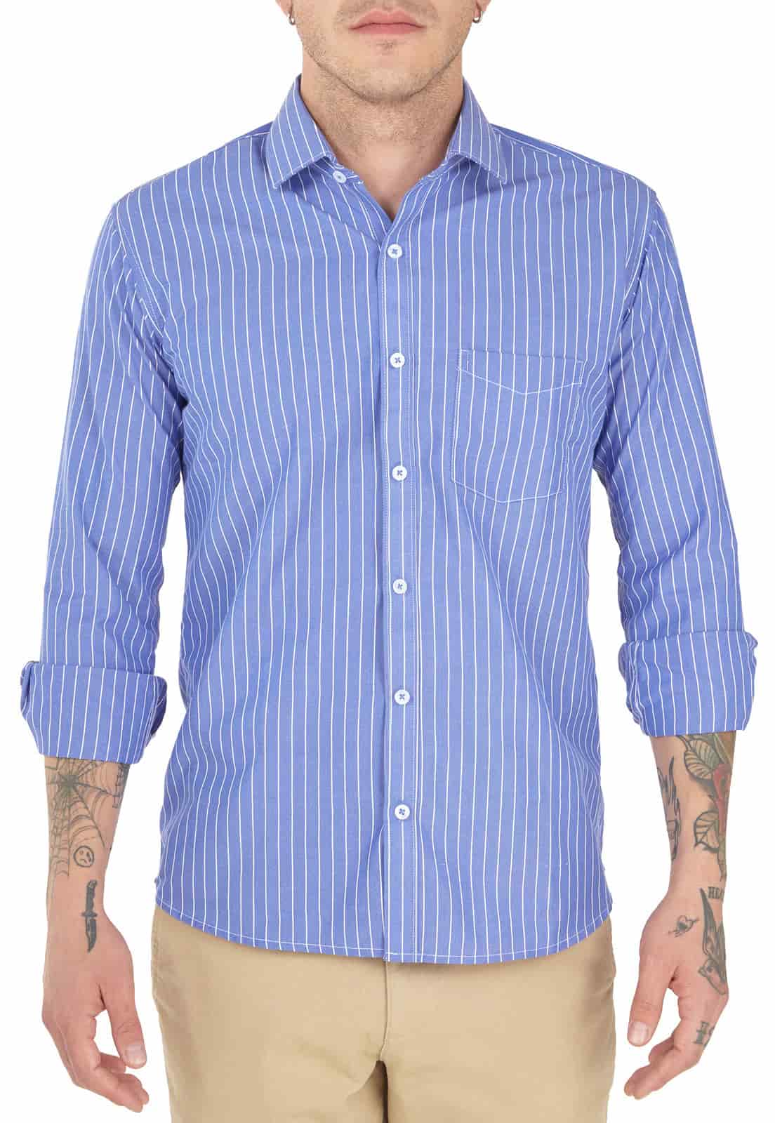 Camisa azul de rayas blancas finas - miniatura 3