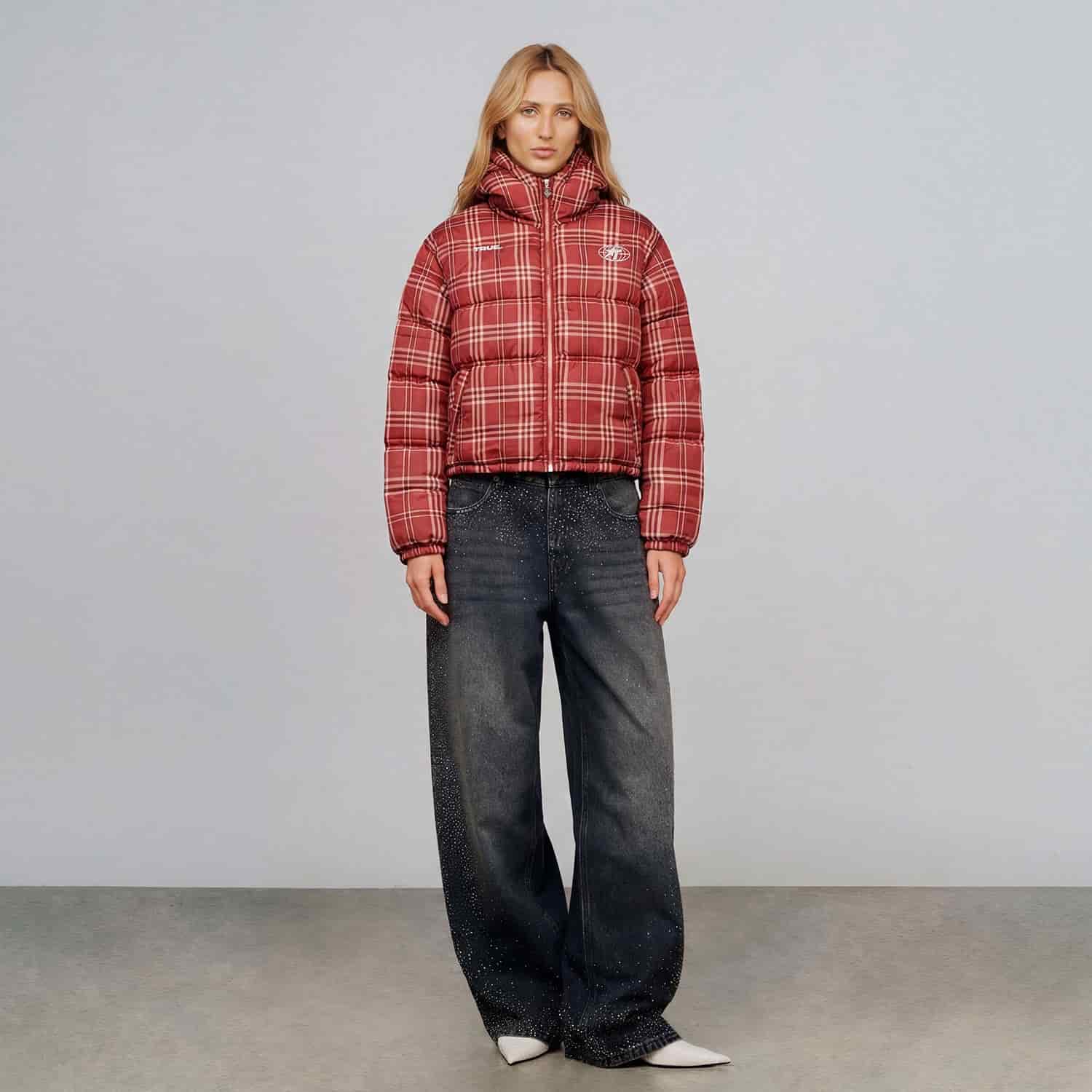 Intuition Plaid Puffer Jacket - Burgundy - miniatura 11