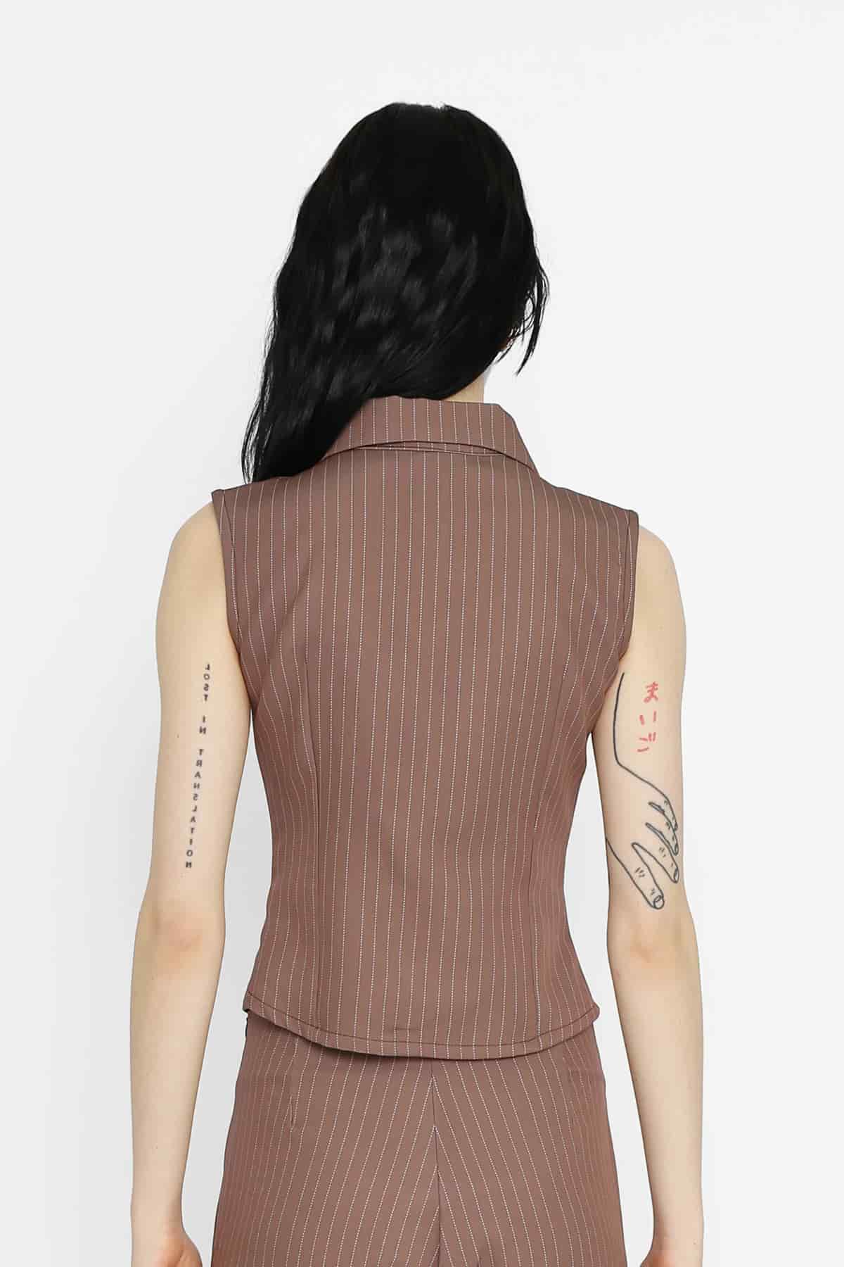 Zip Top in Brown Pinstripe - miniatura 5