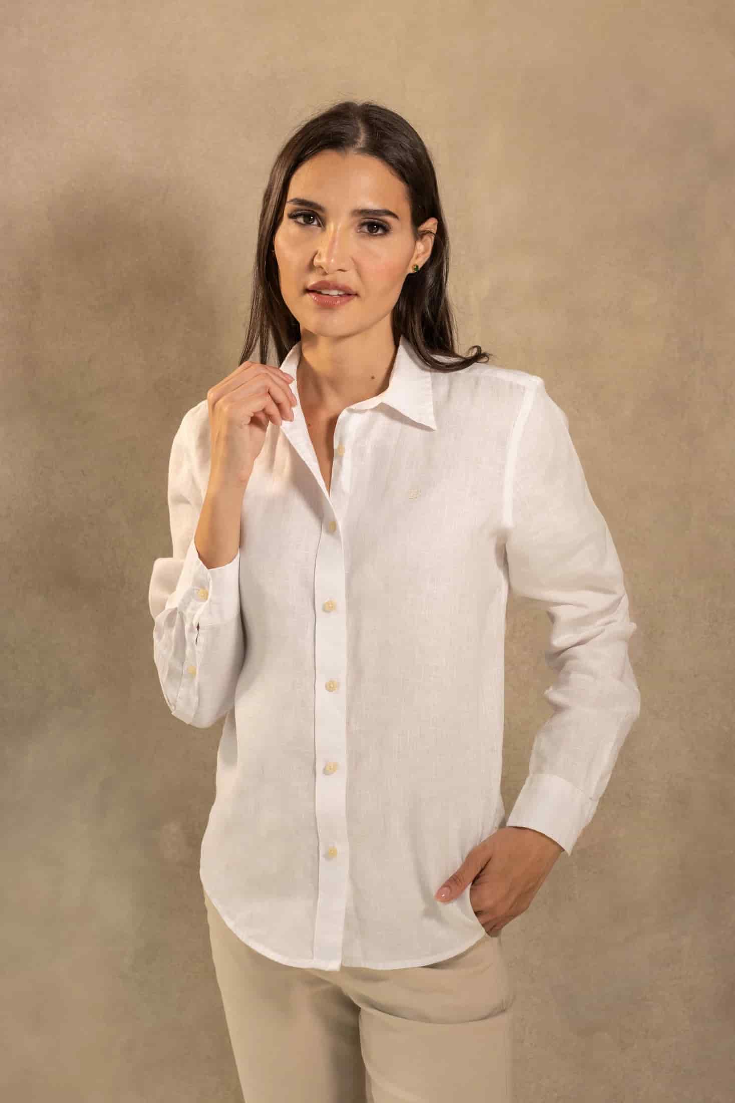 Camisa Lino De Mujer Blanco - miniatura 1