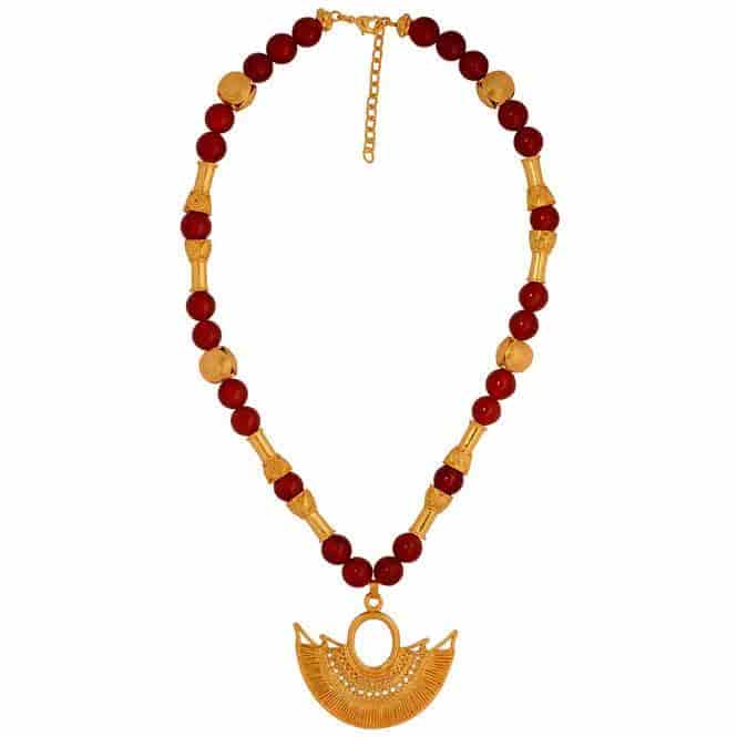Collar Semipreciosa Cornalina 10mm y Dije Nariguera Alada de Filigrana Sinú - miniatura 1