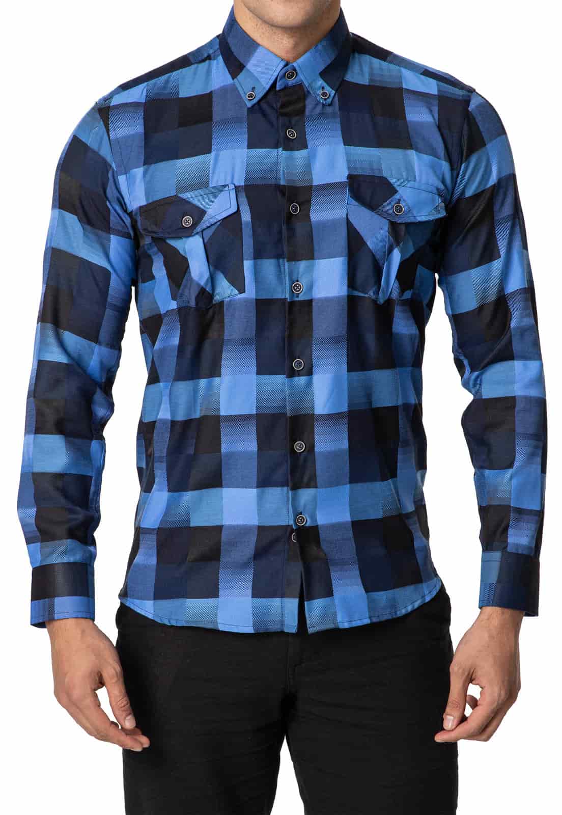Camisa leñadora doble bolsillo azul a cuadros - miniatura 9