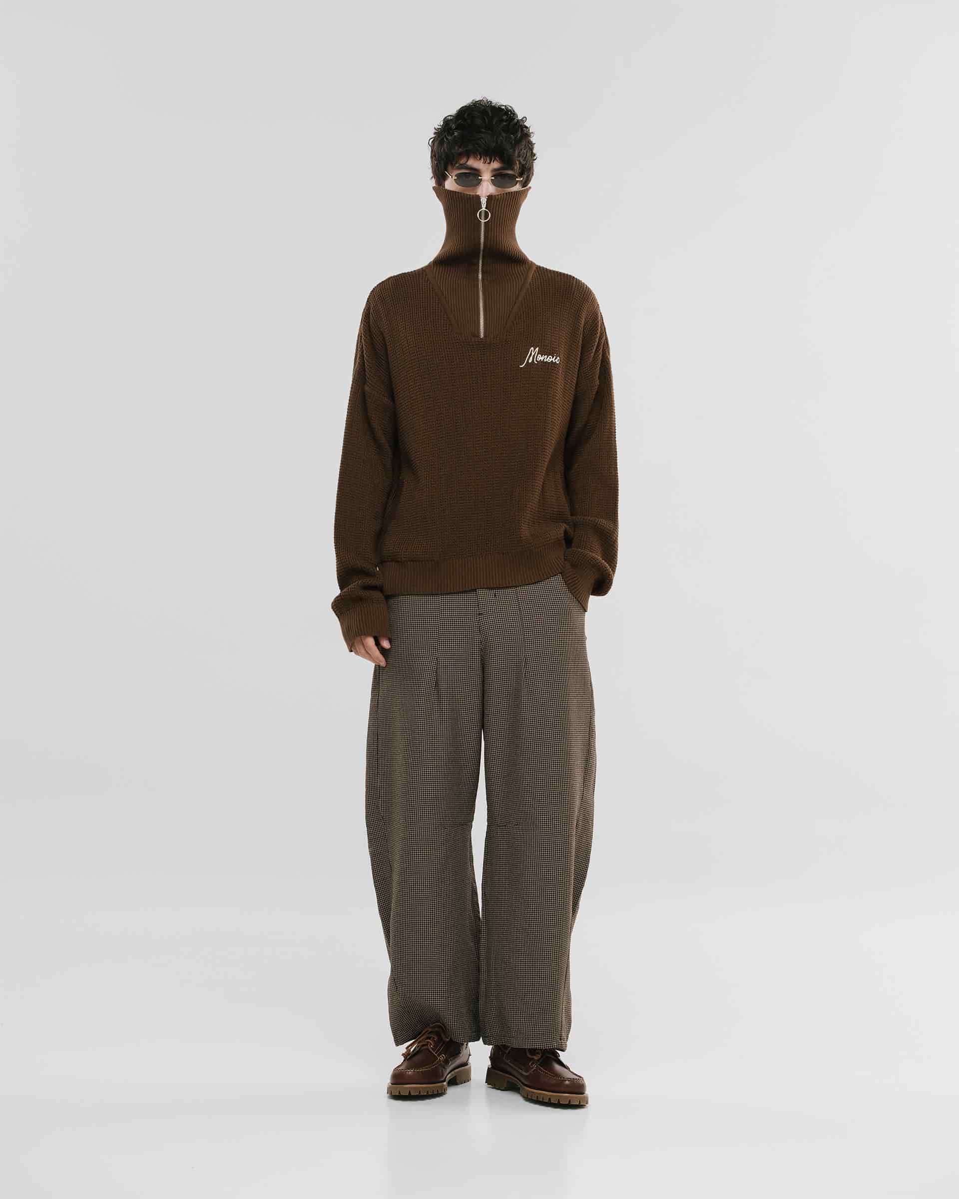 Zip Funnel Neck Knitwear - Café y Crema - miniatura 4