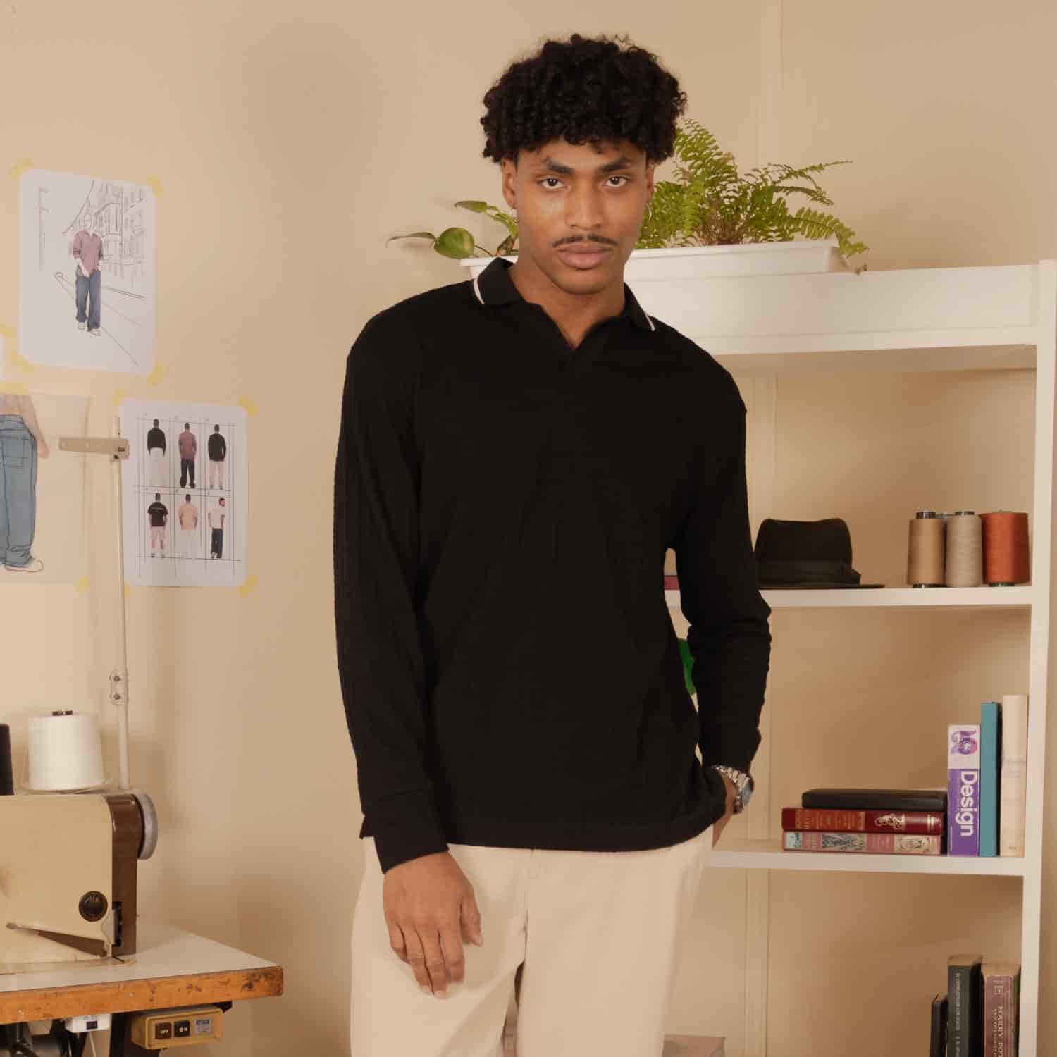 Polo Knit Sweater Negro - miniatura 1