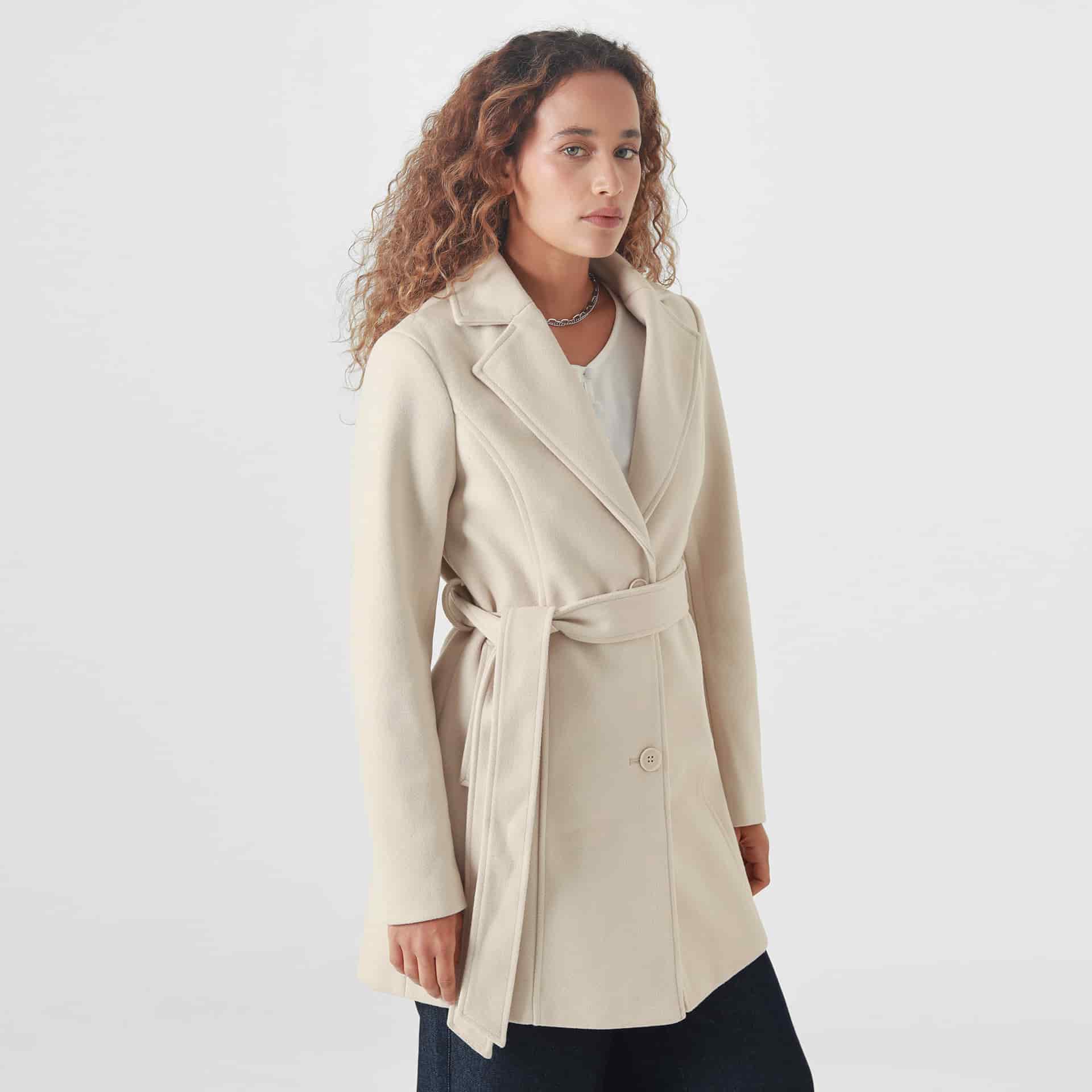 Chaqueta abrigo manga larga cuello solapa con lazo - miniatura 2