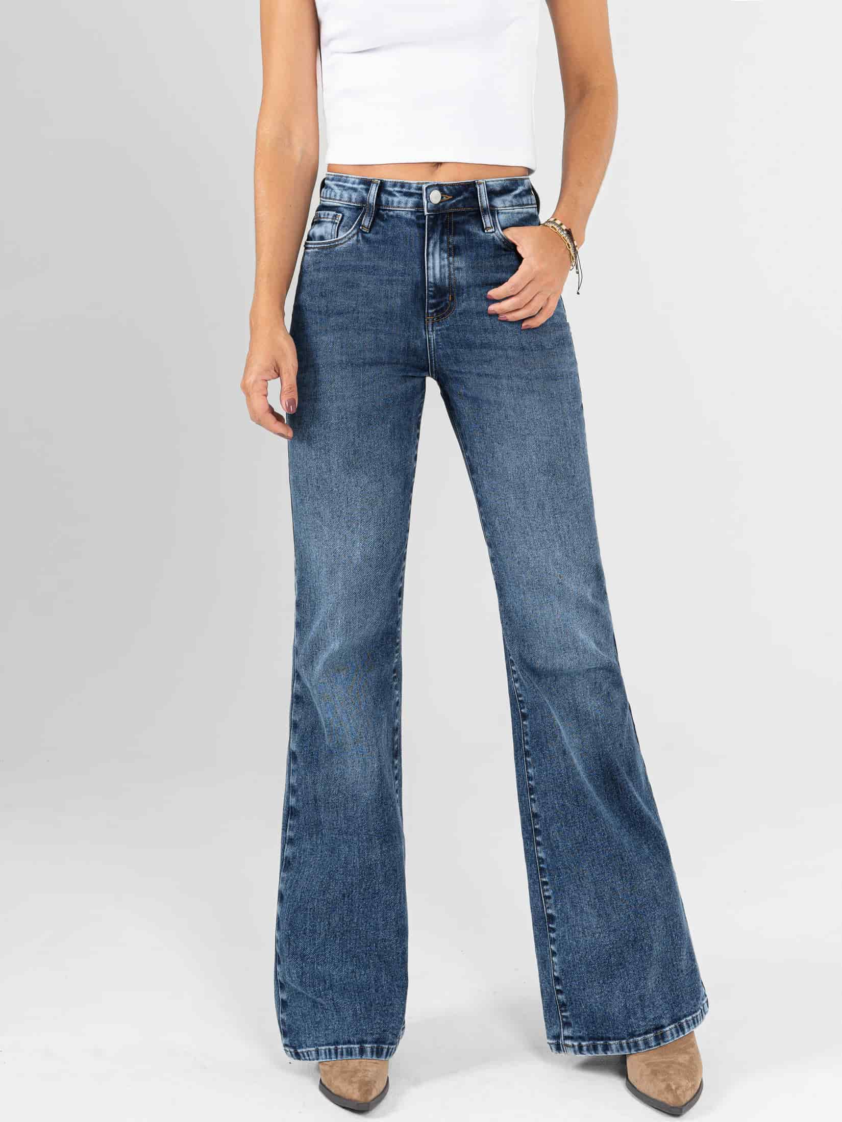 Ref: 066267 Jean flare stretch, bota ancha, tiro alto, tono azul medio. - miniatura 1