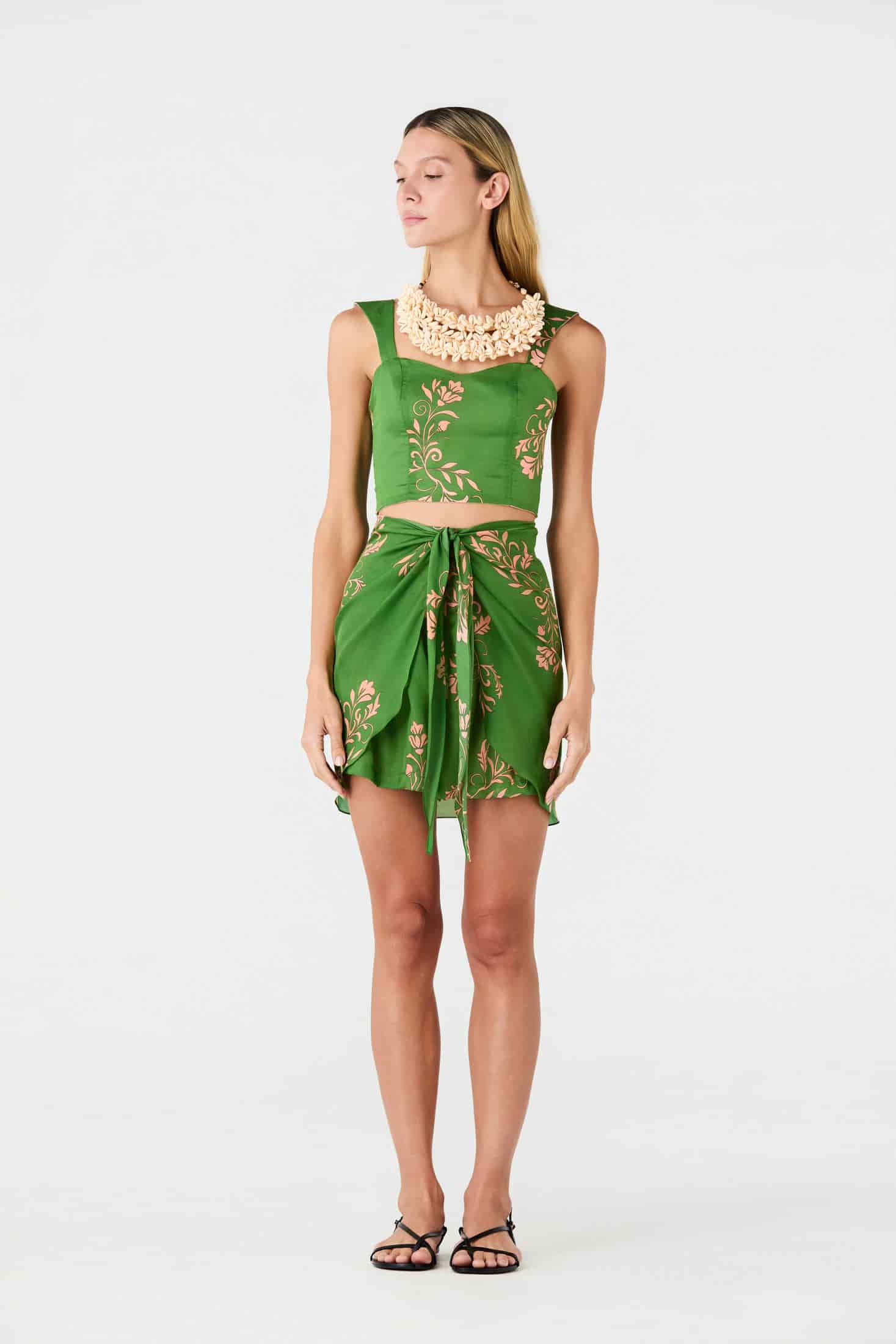 Calima Cotton Silk Top / Green Buganvilias - miniatura 1