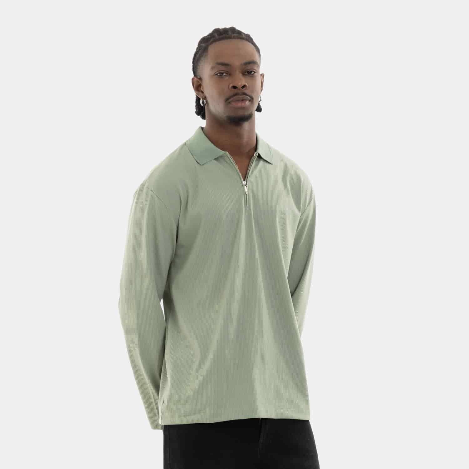 Zip Polo Sweatshirt Green - miniatura 2