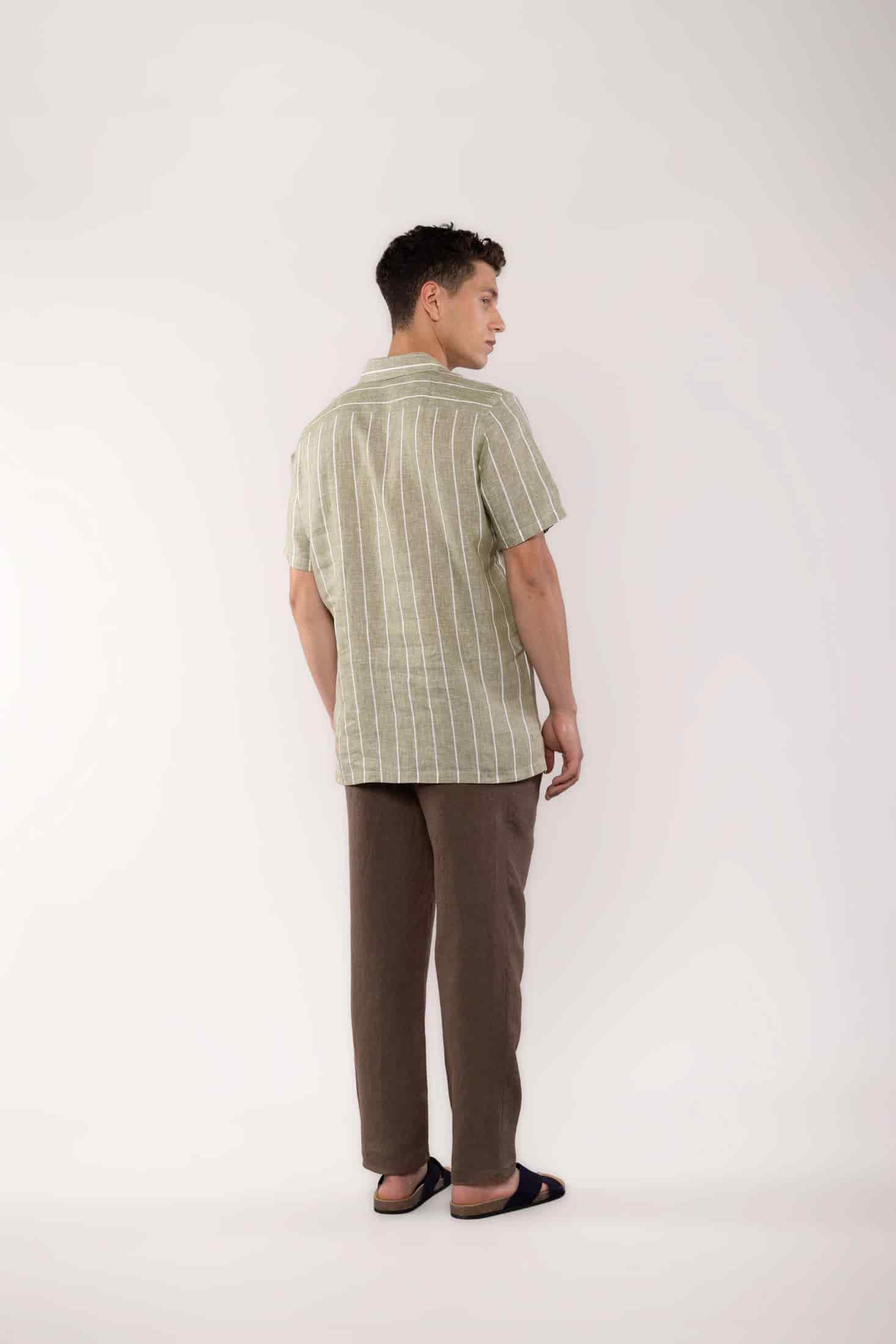 Men's linen shirt striped green - miniatura 5