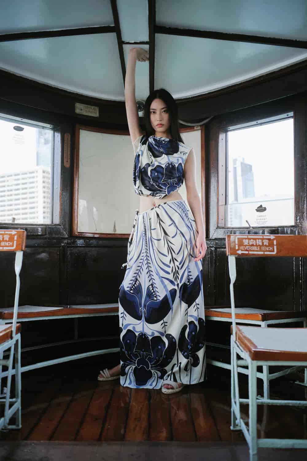 Falda ming ivory navy - miniatura 3