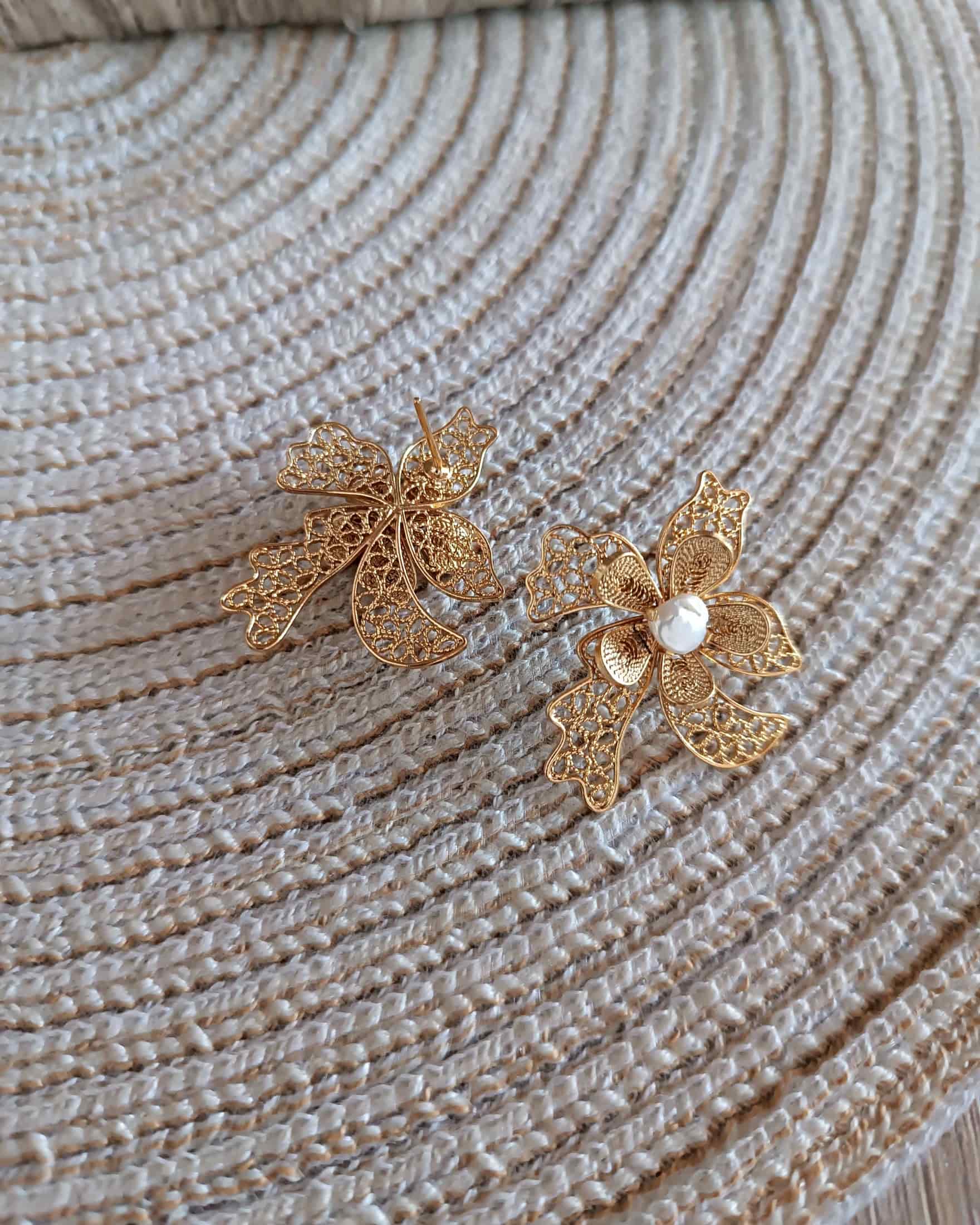 Aretes en filigrana orquídea y perla - miniatura 6