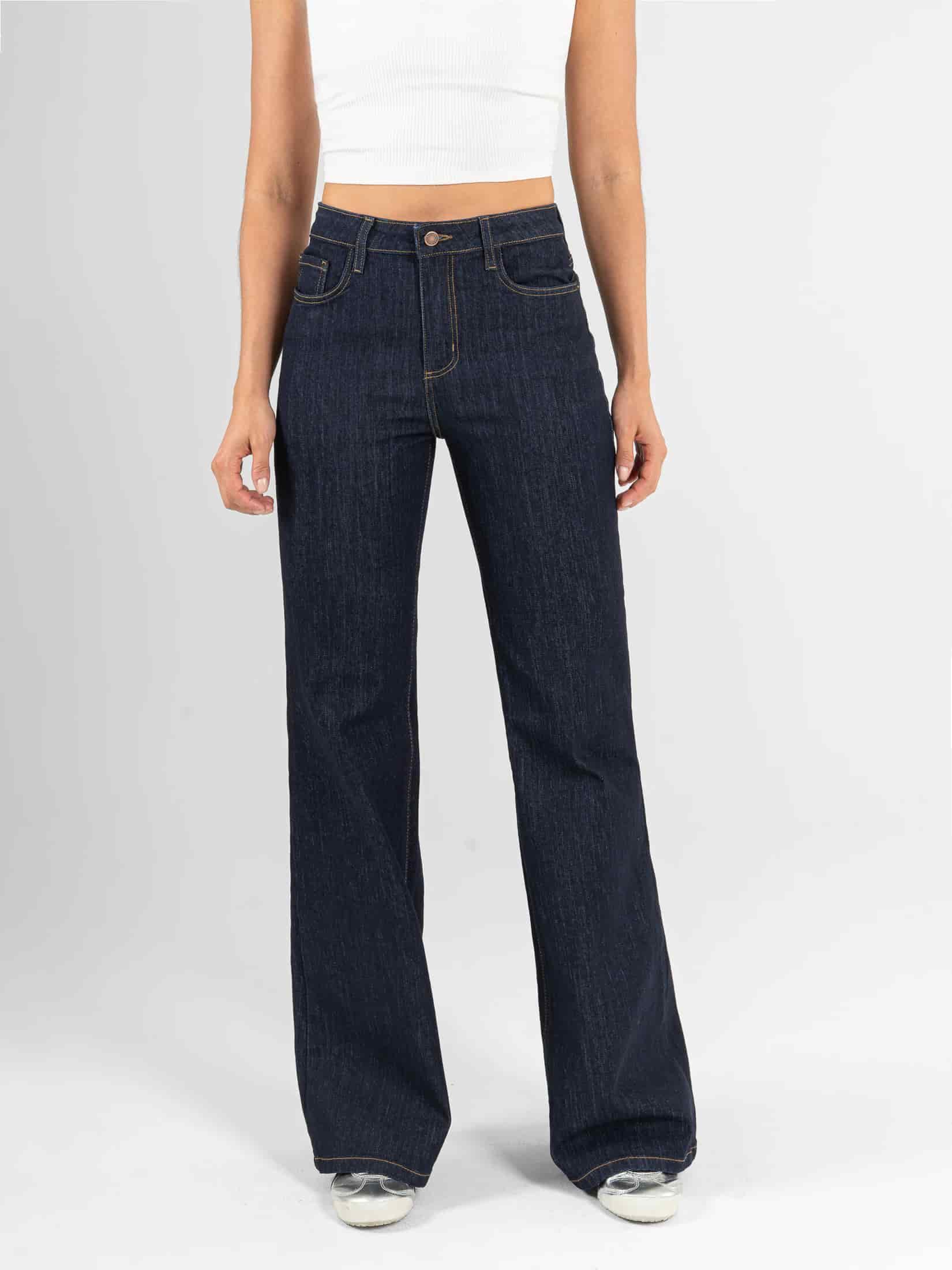 Ref: 066594 Jean flare stretch, bota ancha, tiro alto, tono azul oscuro - miniatura 1