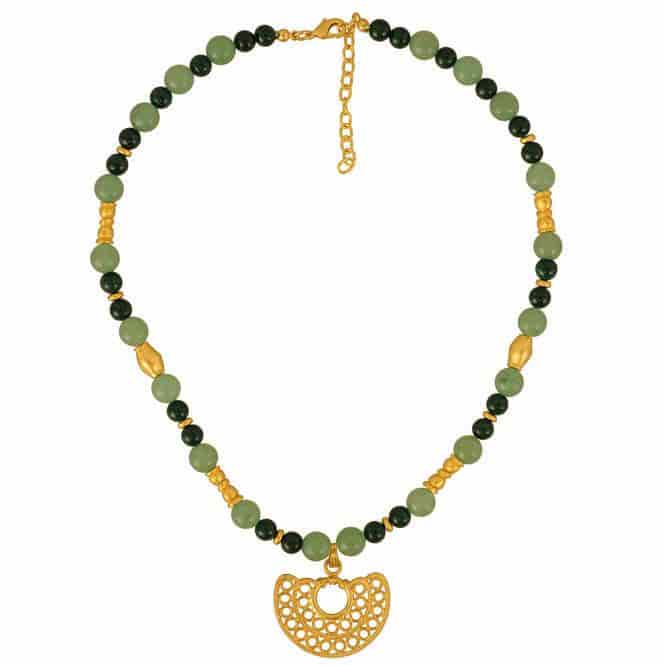 Collar aventurina verde, fossil y dije nariguera filigrana doble Sinú - miniatura 1
