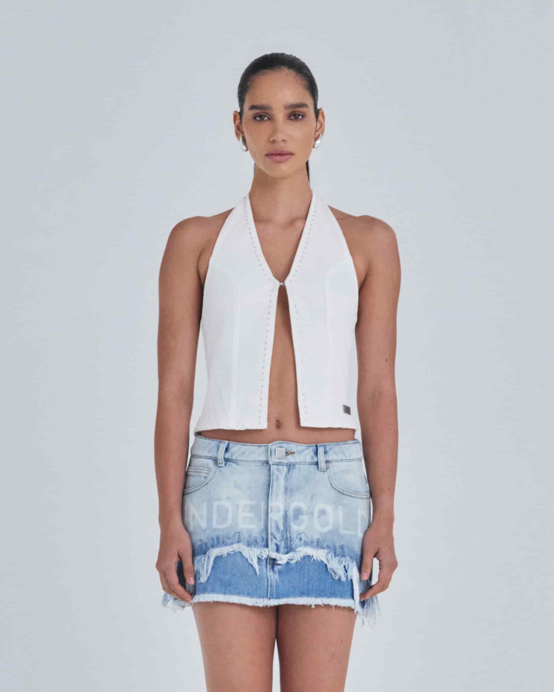 W Basics Rhinestone Top Vest White - miniatura 2