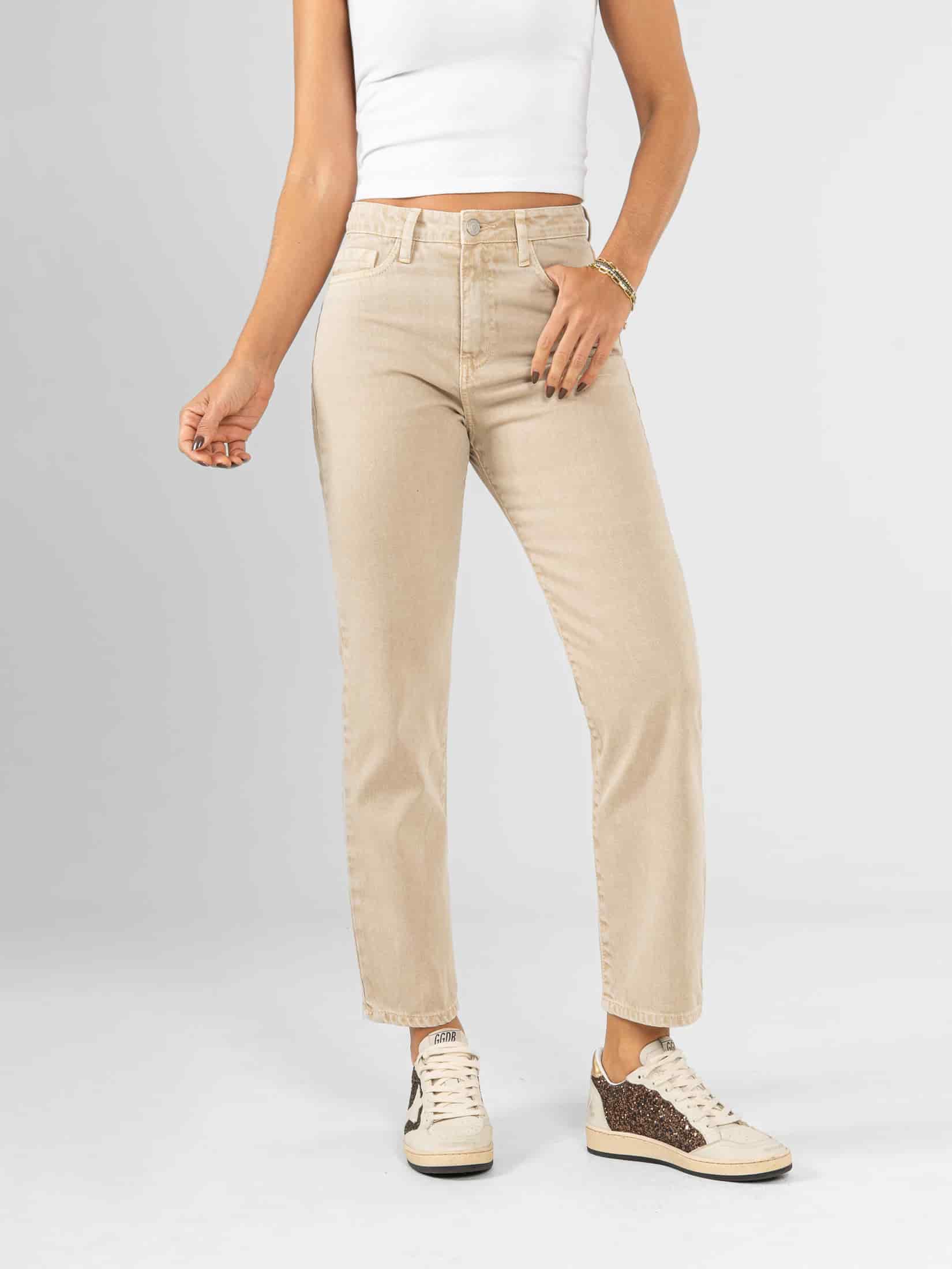 Ref: 0620526 Pantalón mom fit, rígido, tiro alto, tono caqui - miniatura 5