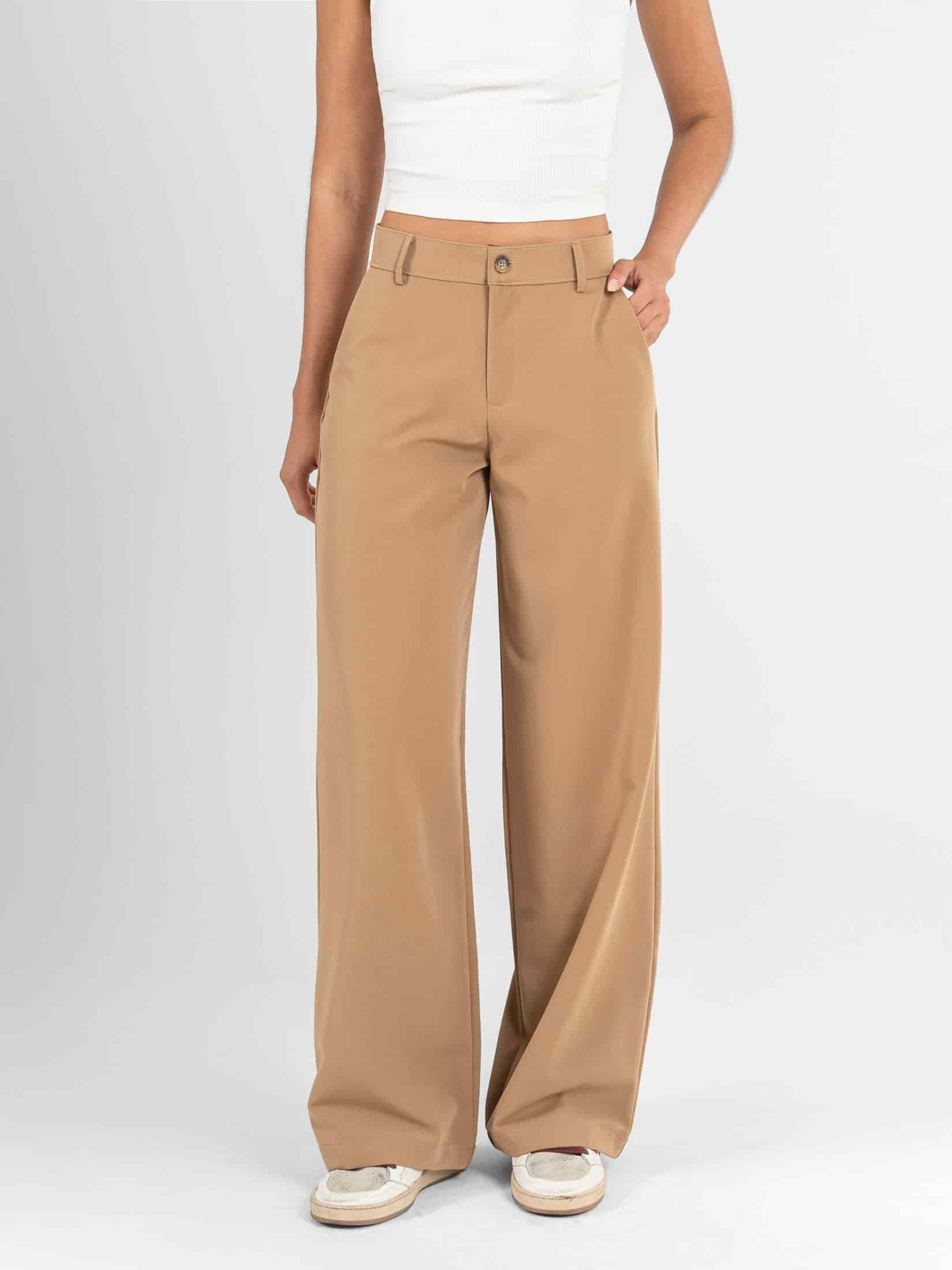 Ref: 0620609 Pantalón straight leg, tejido plano liviano, stretch, tiro alto, tono caqui - miniatura 1