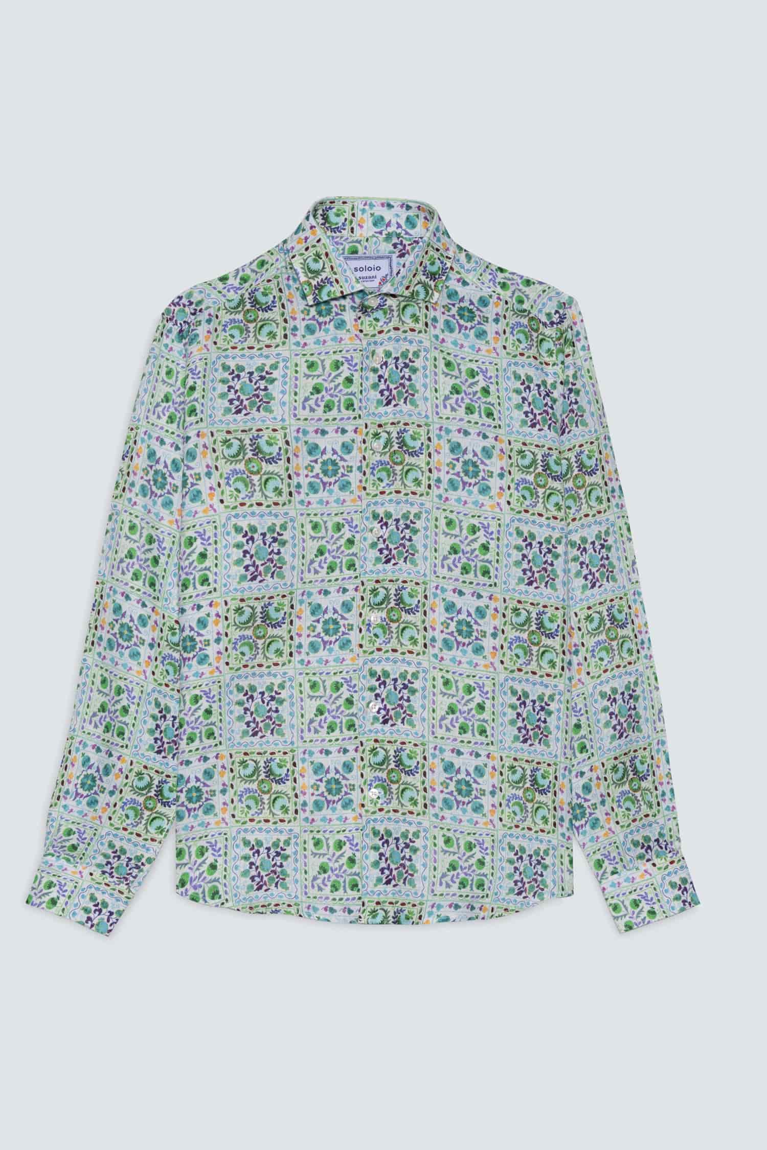 Men's linen shirt green suzani - miniatura 1
