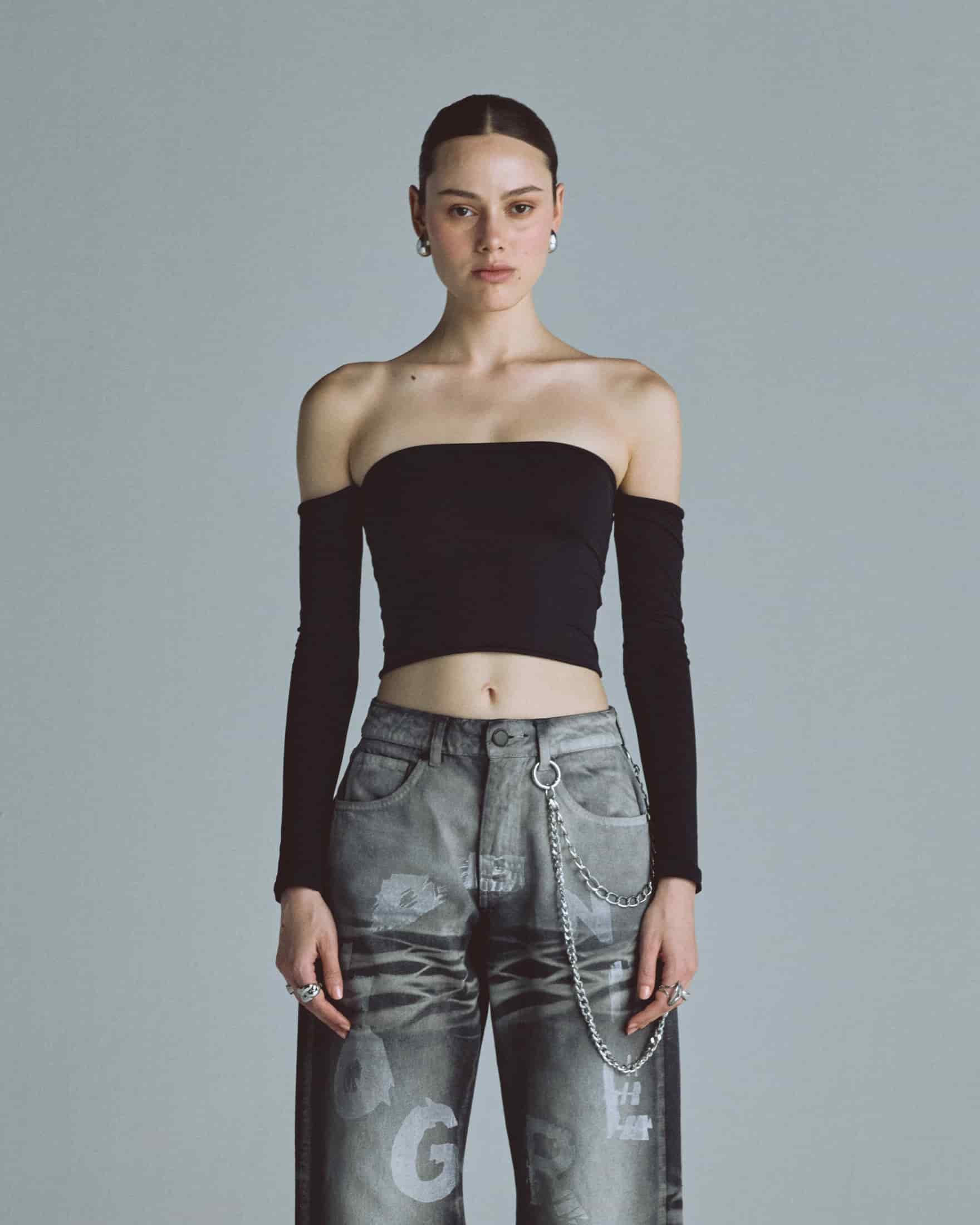 Basics Off Shoulder Long Sleeve Top Black - miniatura 2