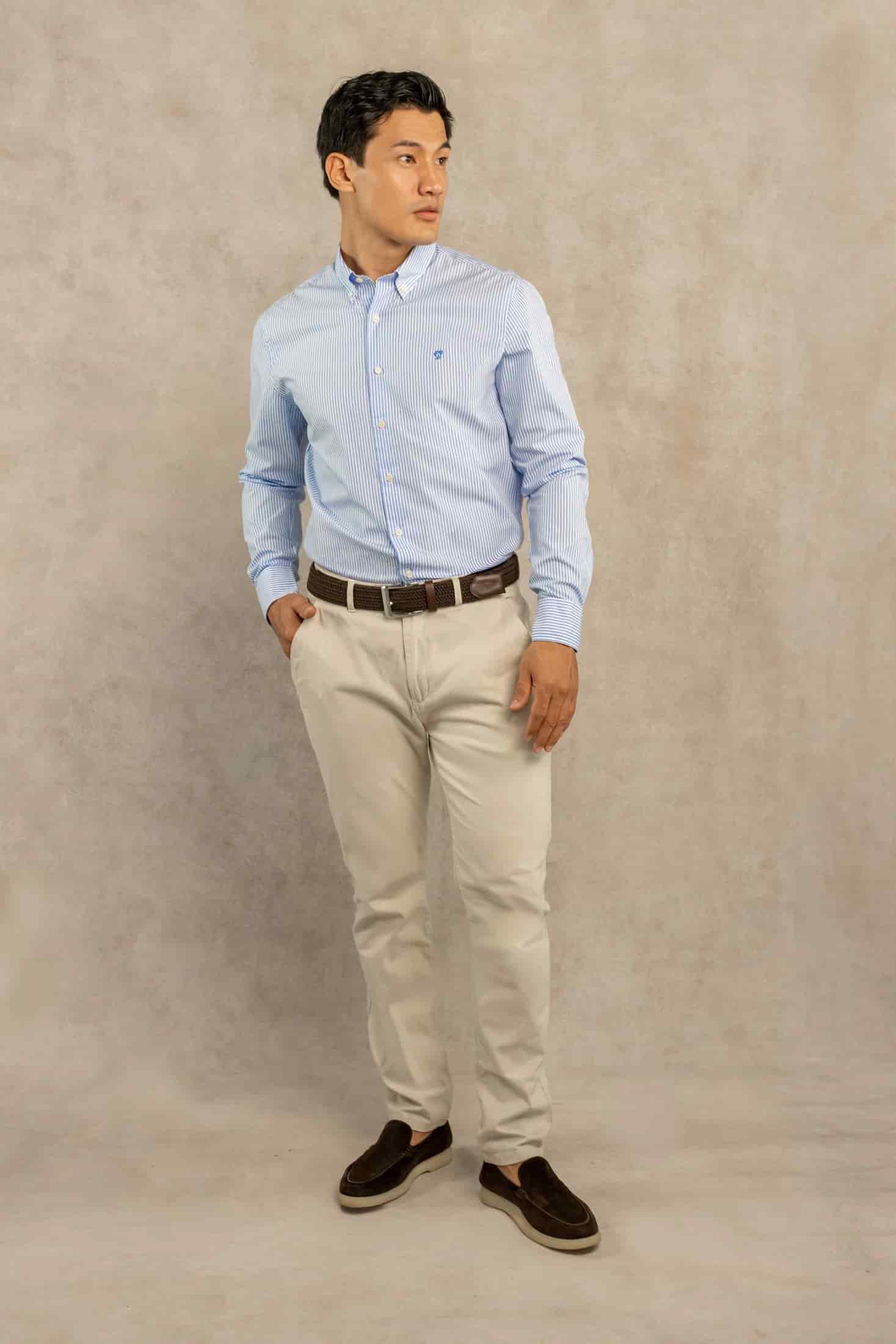 Camisa Antimanchas Popelina Rayas Azul Yale - miniatura 2