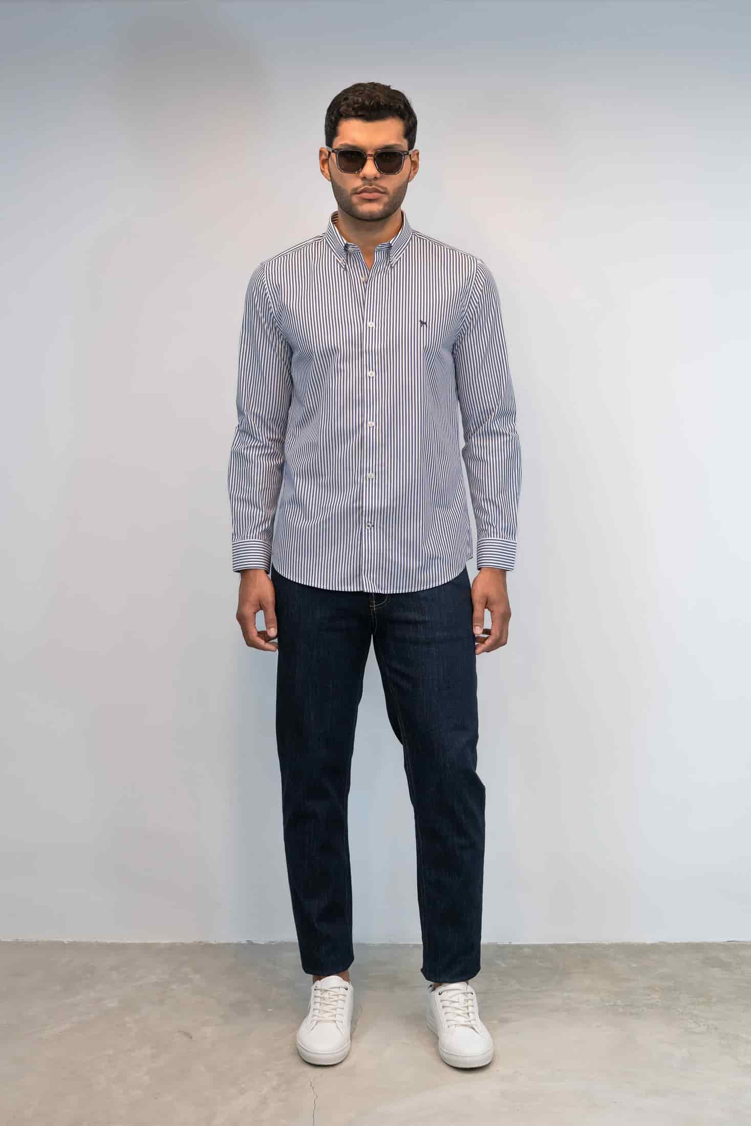 Camisa Manga Larga Rayas Azul - miniatura 1