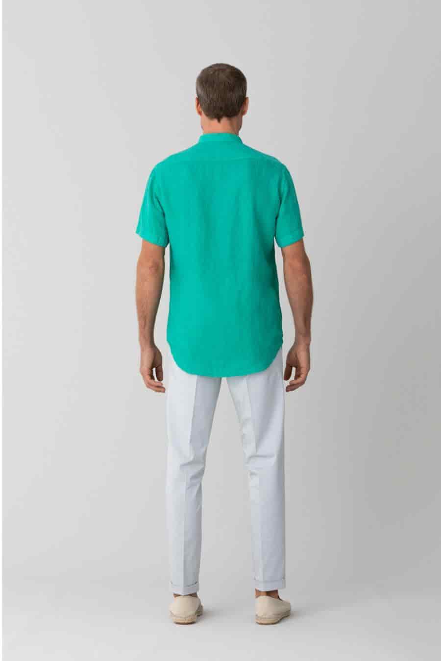 men’s linen shirt mao green basic - miniatura 10