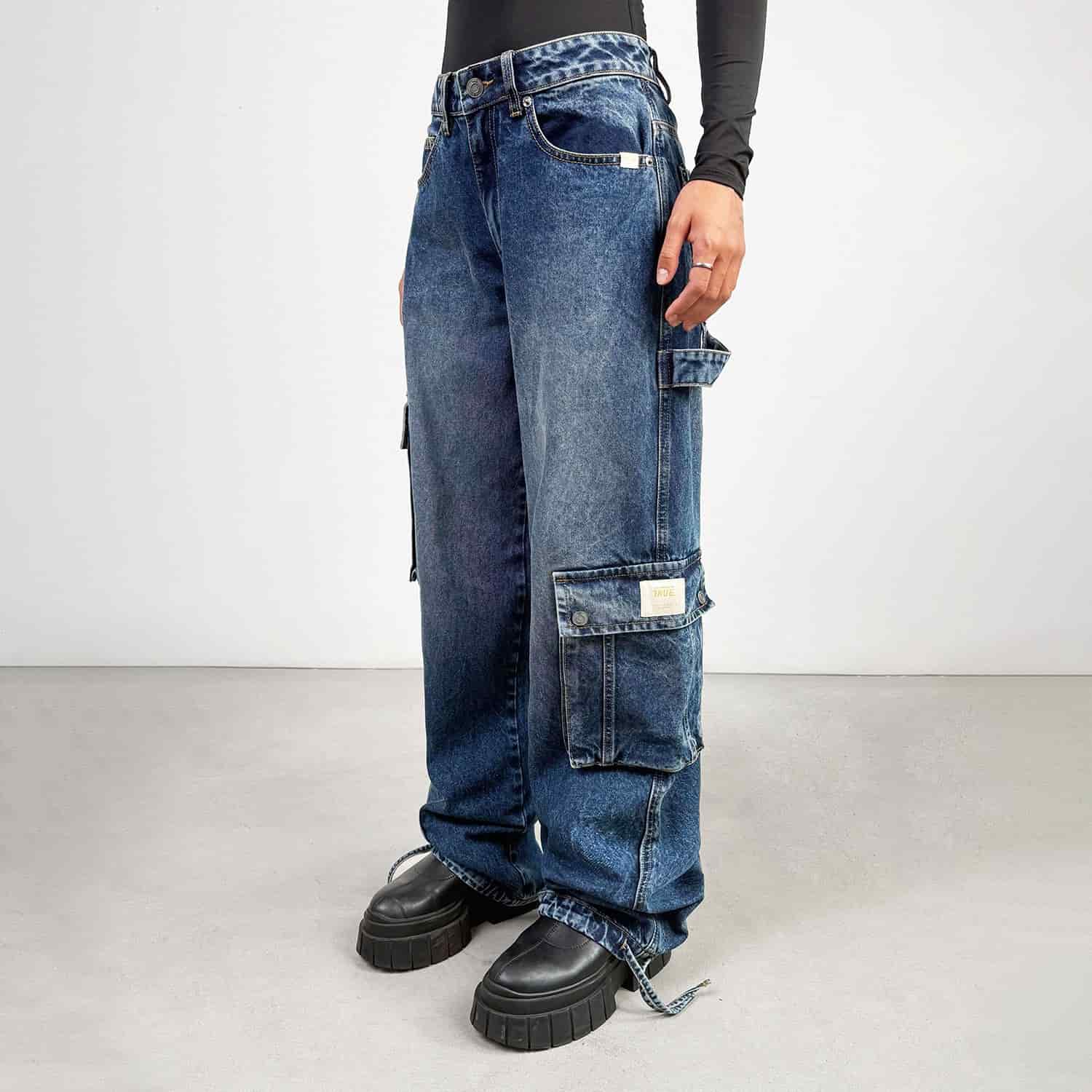 Cargo Multi-Pocket Denim Pants - Deep Blue - miniatura 2
